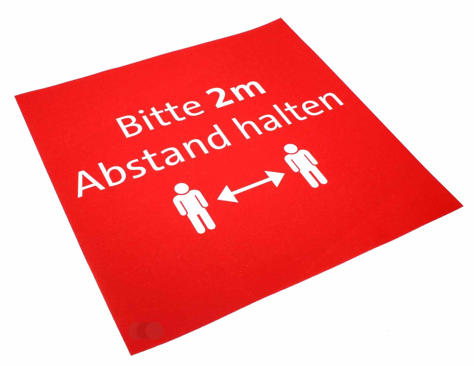 "Bitte 2m Abstand halten" Fussbodenaufkleber Fliese 280 x 280mm, auch für outdoor, rot weiss
