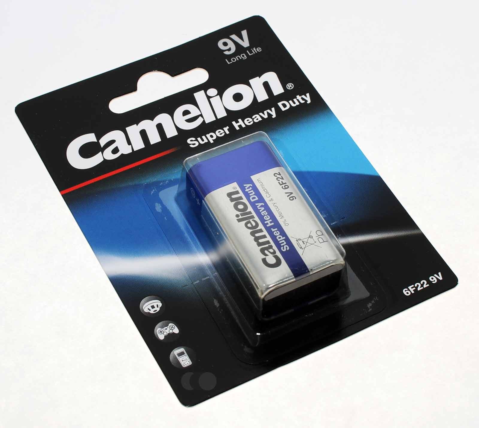 Camelion 6F22 9V Block Batterie Super Heavy Duty, 6LR61, 6LF22, MN1604, 522, 450mAh