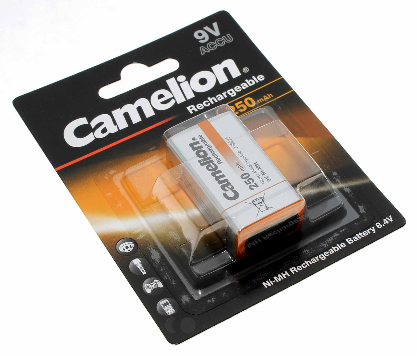 1er Blister-Pack Camelion HR6F22 [NH-9V250-BP1] Ni-Mh Block Akku mit 9 Volt und 250mAh Kapazität