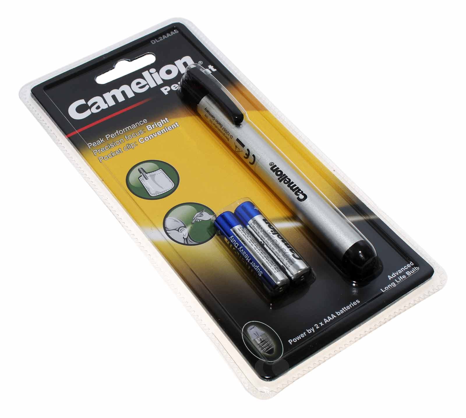 Camelion LED Stiftleuchte, Taschenlampe Aluminiumgehäuse inkl. 2 x AAA Batterien, DL2AAAS, Penlight