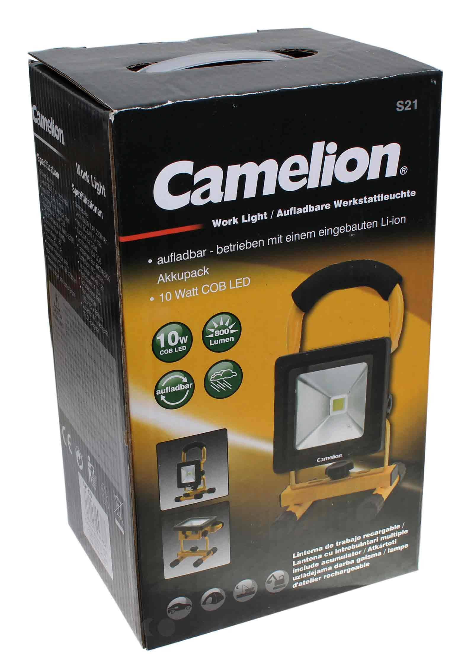 Camelion S21-CB Akku-Strahler, Arbeitsleuchte, Baustrahler COB LED, 10W, 800 Lumen, 2200mAh