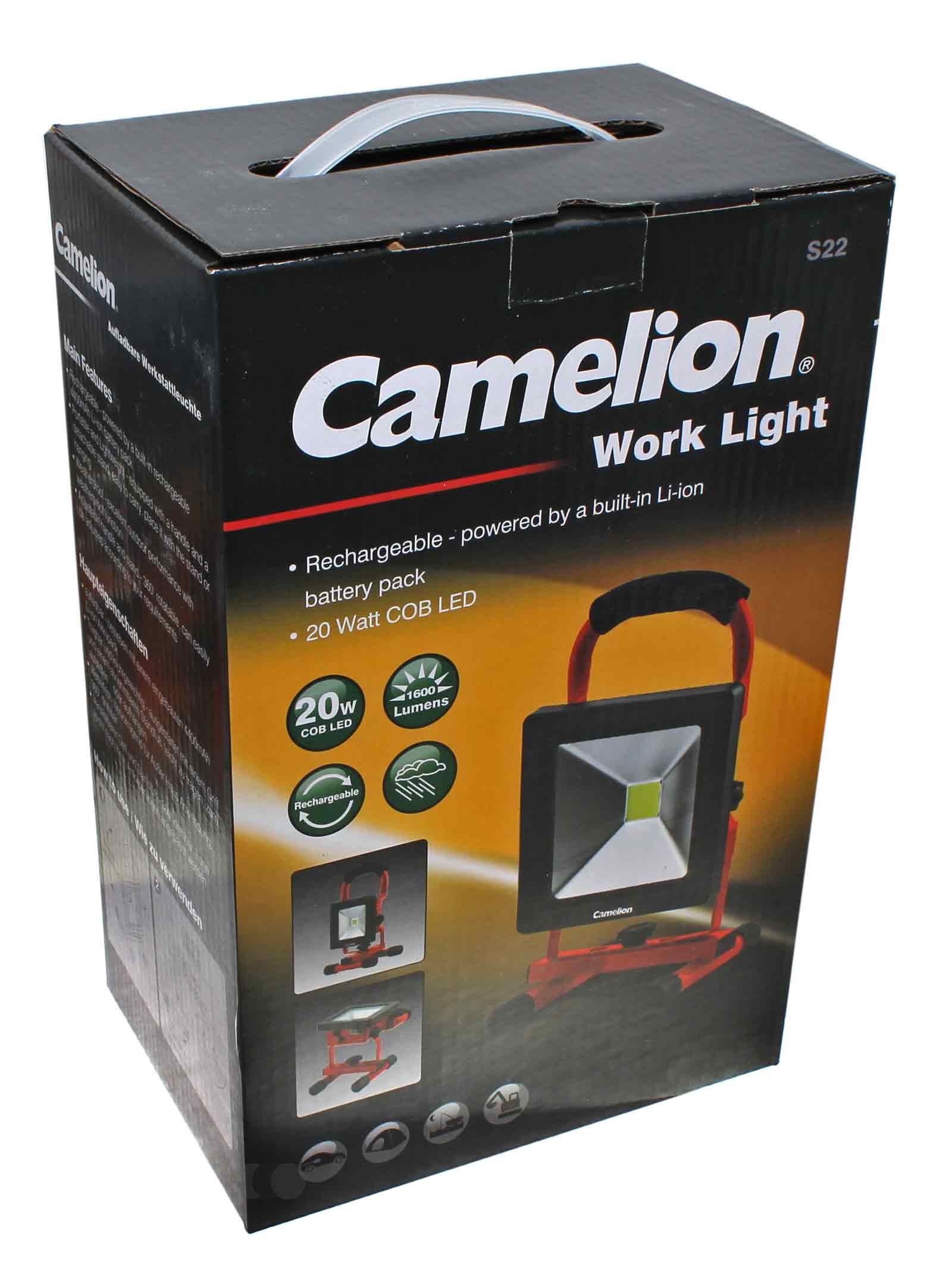 Camelion S22 Akku-Strahler Arbeitsleuchte Baustrahler COB LED, 20W, 1600 Lumen, 4400mAh
