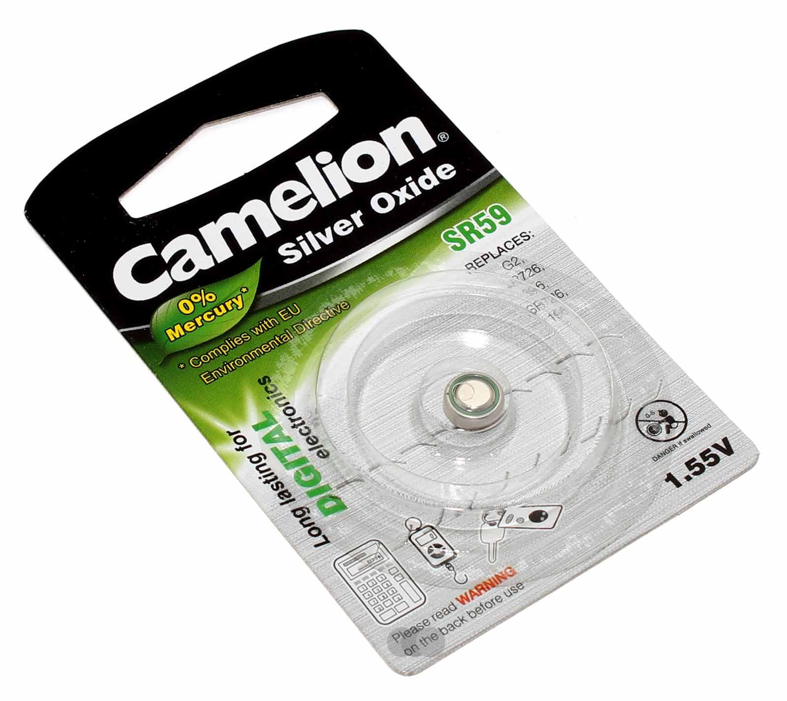 Camelion SR59 Knopfzelle Batterie Silberoxid für Uhren u.a. mit 30mAh und 1,55V, wie SR726W, SG2, S726E