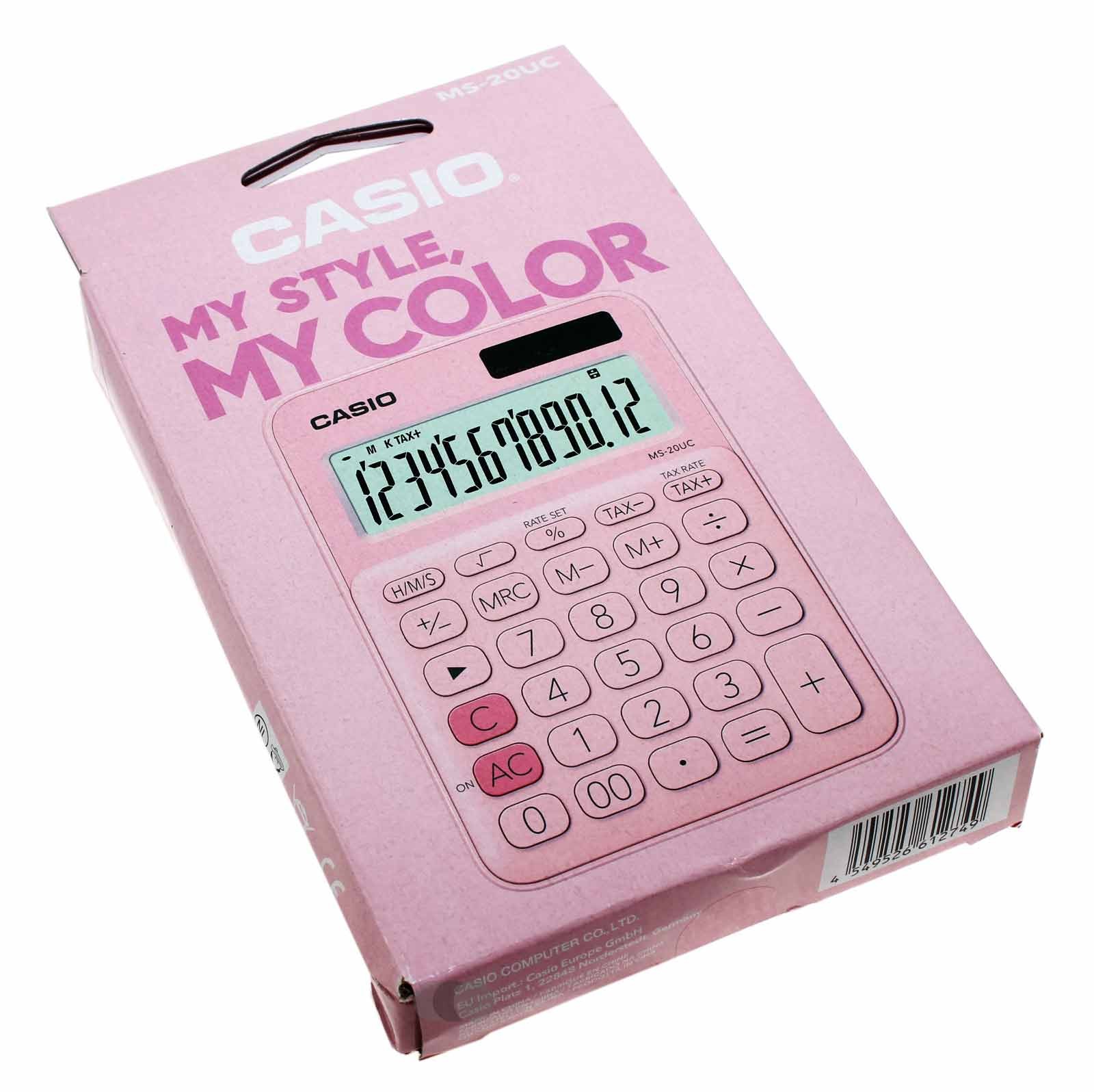 Casio MS-20UC-PK Tischrechner, 12-stellig Solar-/Batteriebetrieb, pink / rosa