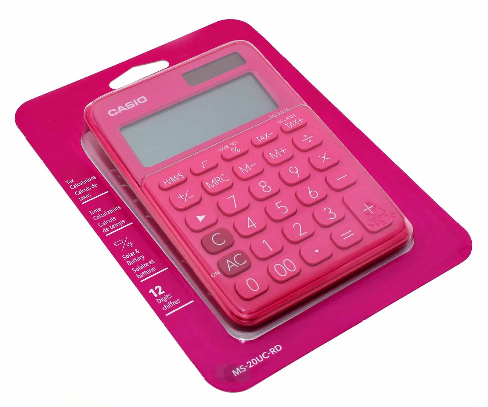 Casio MS-20UC-RD Tischrechner, 12-stellig, Solar-/Batteriebetrieb, rot / lila
