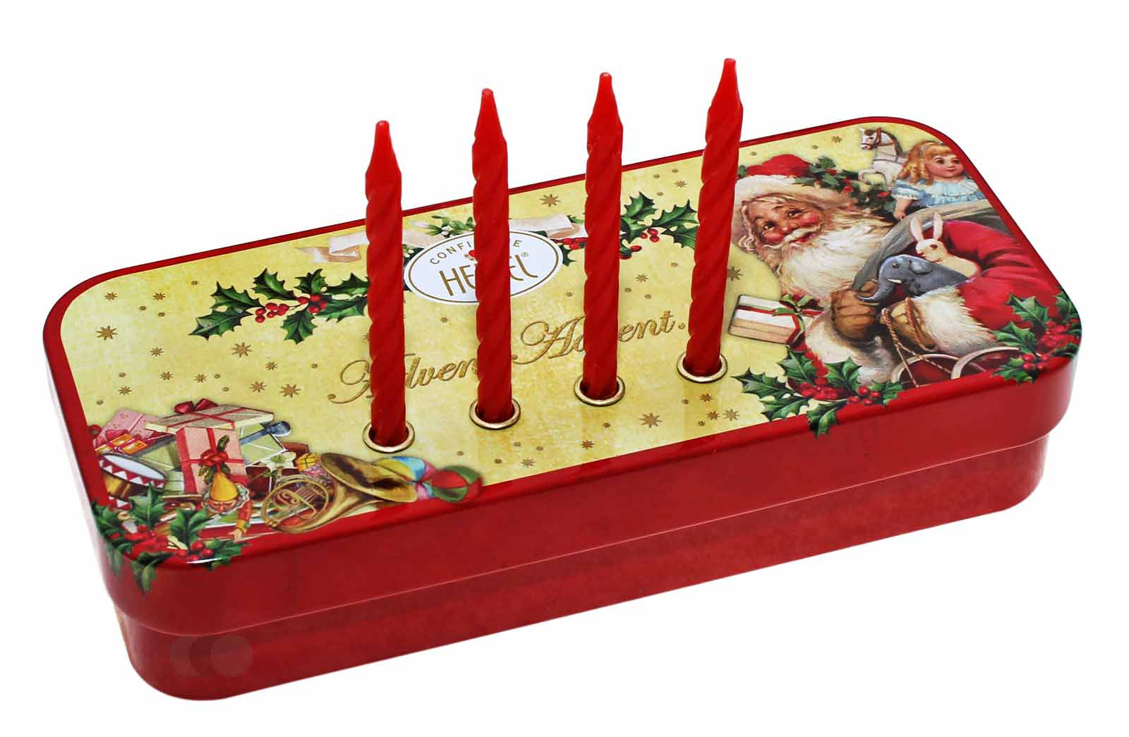Confiserie Heidel Adventsschmuckdose Weihnachts-Nostalgie mit 6 Stück 10g Schokoladen-Täfelchen, 60g