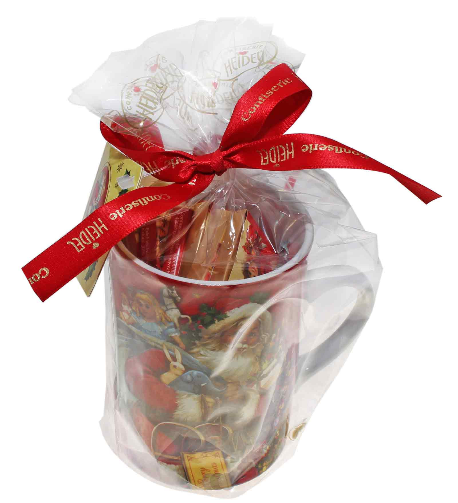 Confiserie Heidel Tasse Weihnachts-Nostalgie mit Schokoladen-Täfelchen und Nougatcremepralinen, 73g