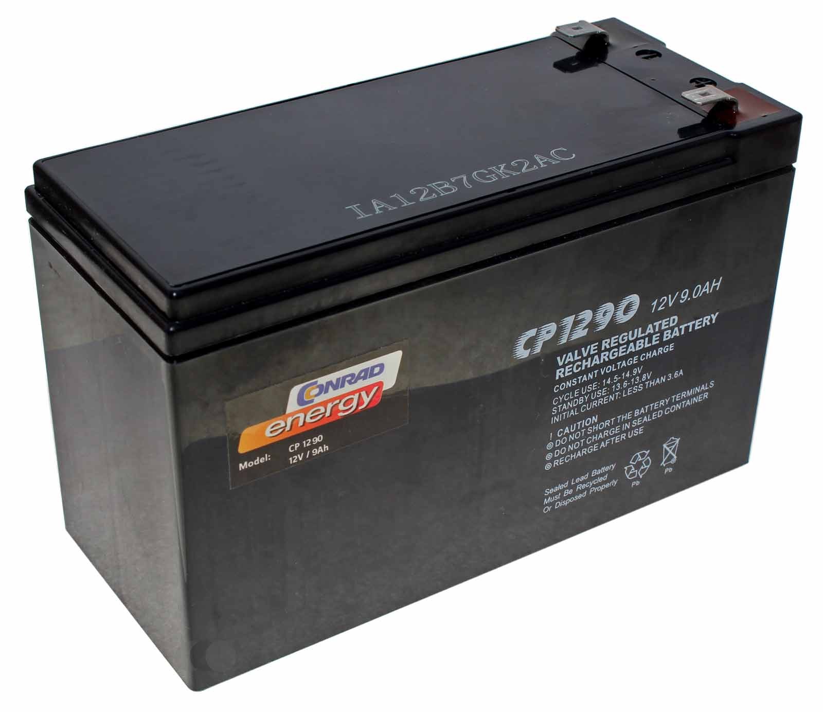 Conrad energie CP1290 Blei-Vlies Akku (AGM), 6,35mm Faston Anschluss, 12V, 9Ah
