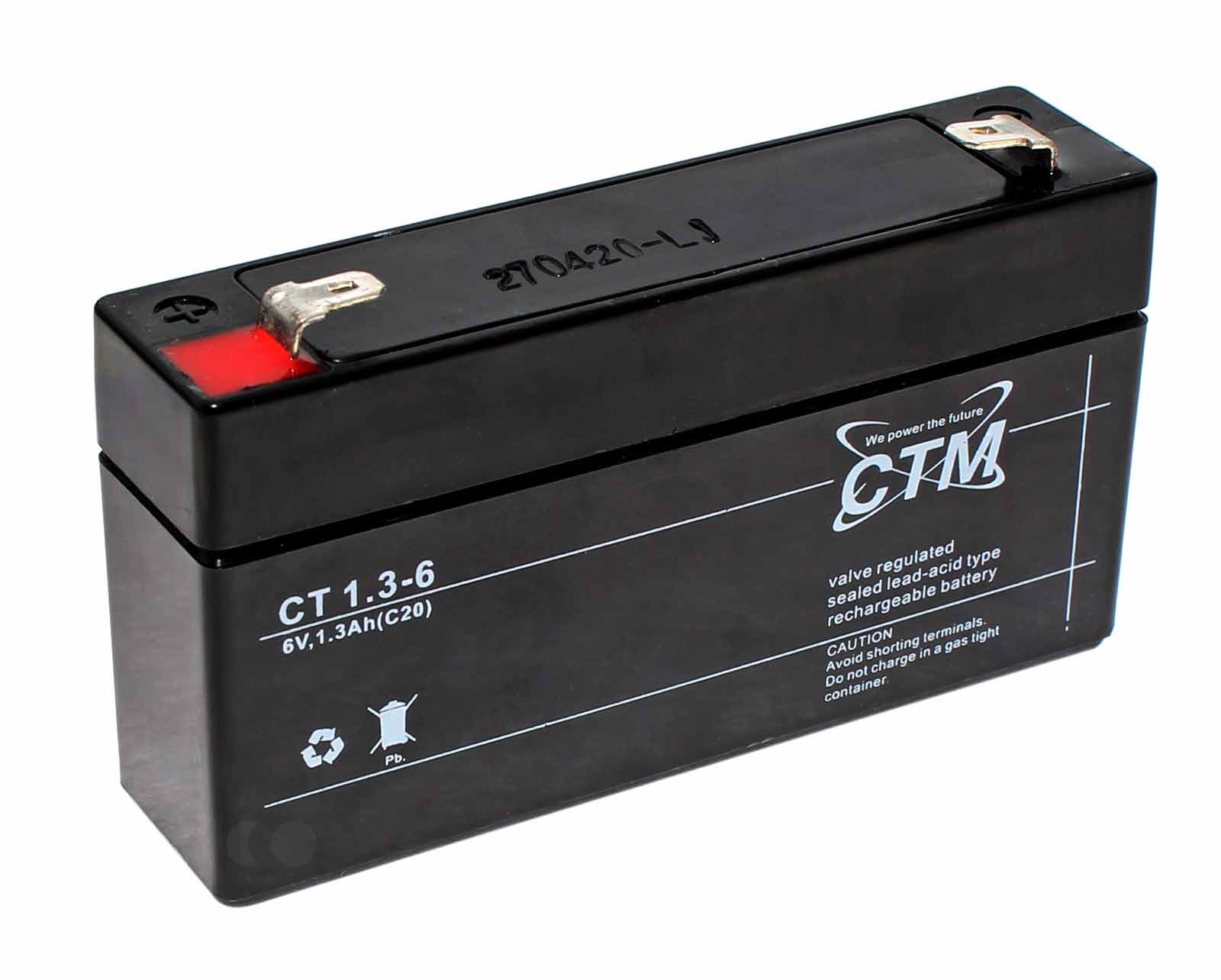 CTM CT1.3-6 Blei Gel Akku AGM, 4,8mm Fast-on Anschluss, 6V, 1300mAh