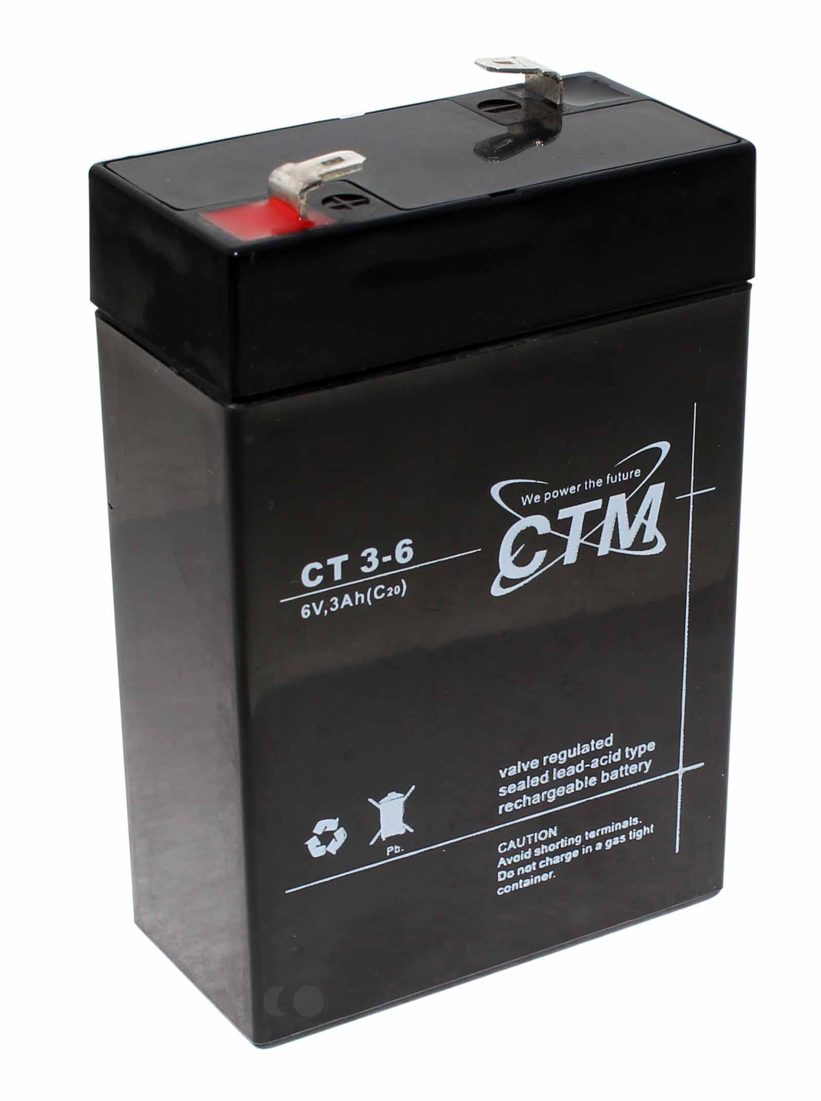 CTM CT3-6 Blei Gel Akku AGM, 4,8mm Fast-on Anschluss, 6V, 3000mAh