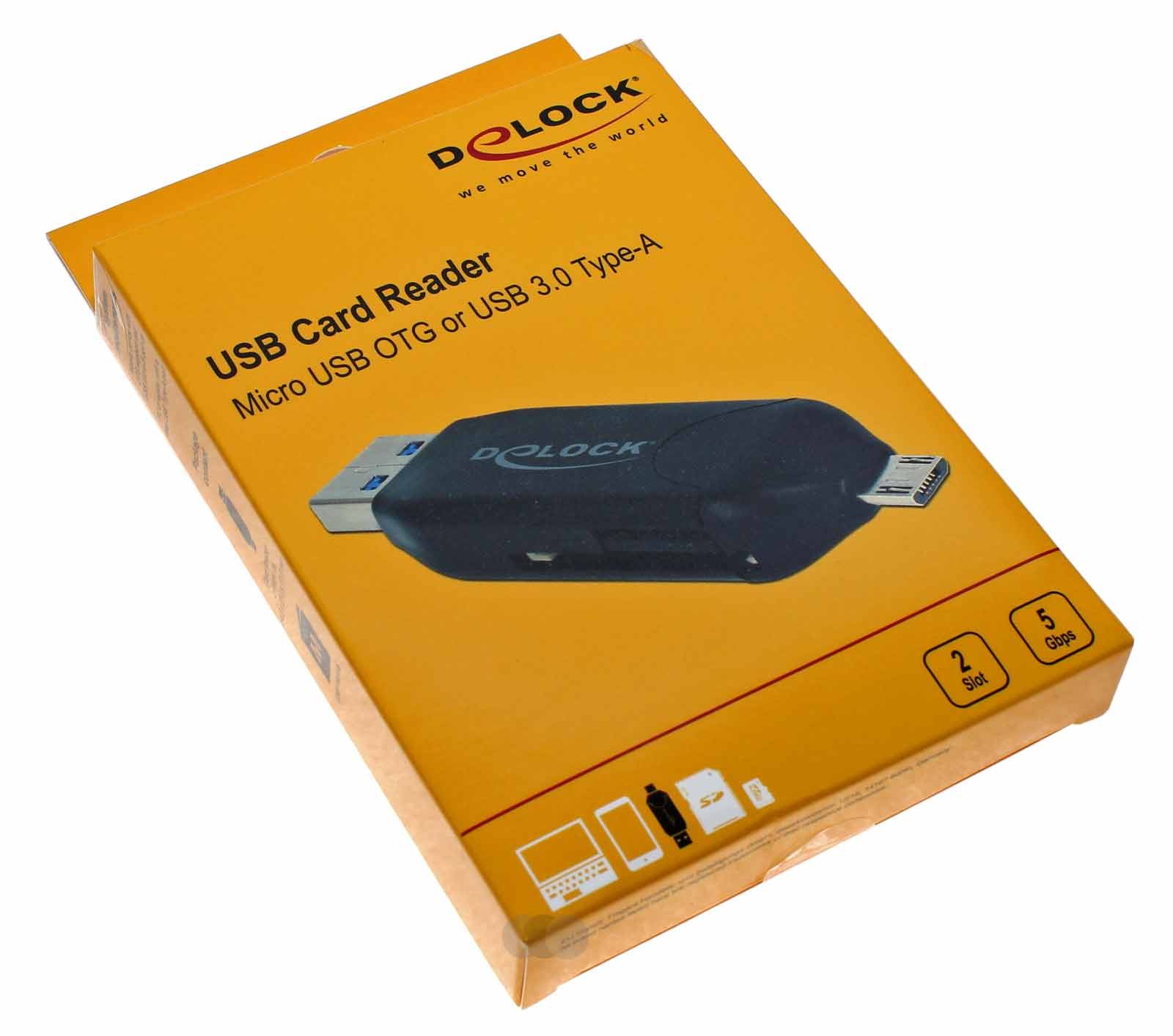 Delock SD, Micro SD Card Reader Kartenleser, OTG, USB 3.0 Typ A Stecker, Micro USB Stecker