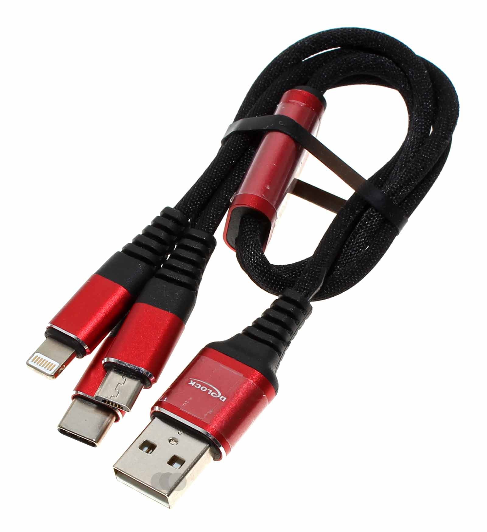 Delock USB Ladekabel 3 in 1 für Lightning, Micro USB, USB Type-C, 30 cm, 85891