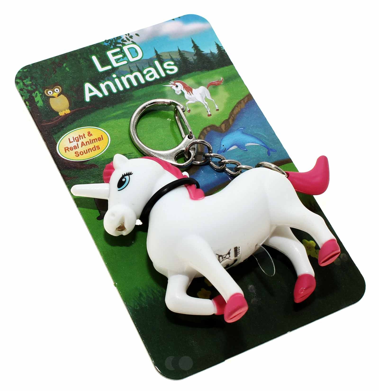 Einhorn Schlüsselanhänger LED Animals mit Licht und Sound, inkl. 3x AG10 Knopfzelle