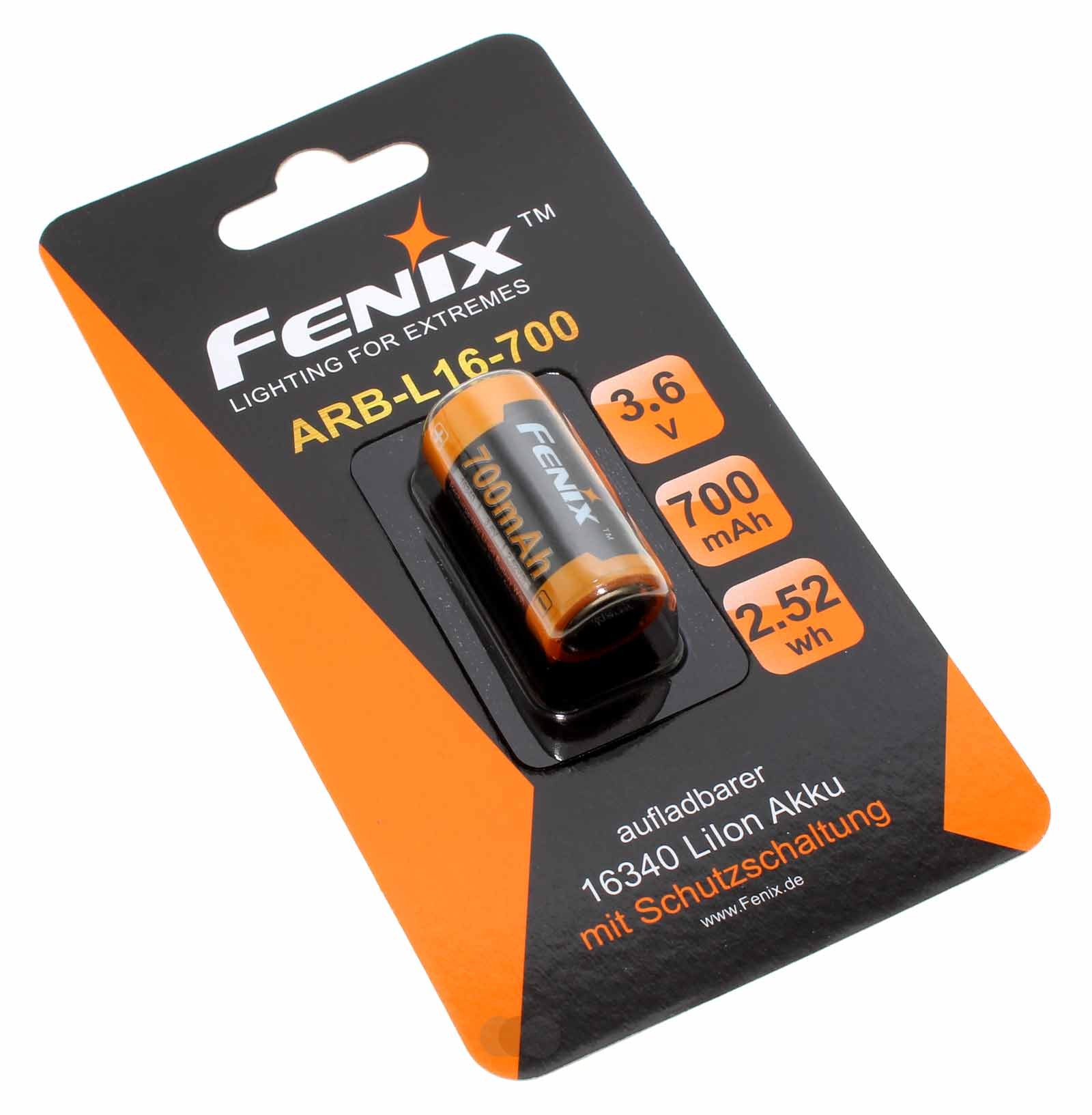 Fenix ARB-L16-700 16340 CR123A Li-Ion Akku, geschützt mit PCB, Button Top, 3,6V, 700mAh