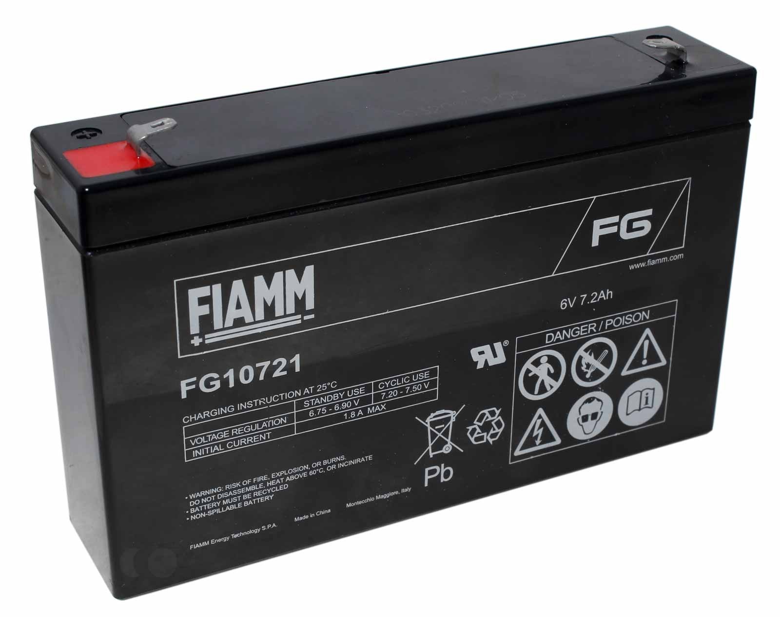 Fiamm FG10721 Blei Gel Akku AGM, 4,8mm Flachstecker, 6V, 7,2Ah