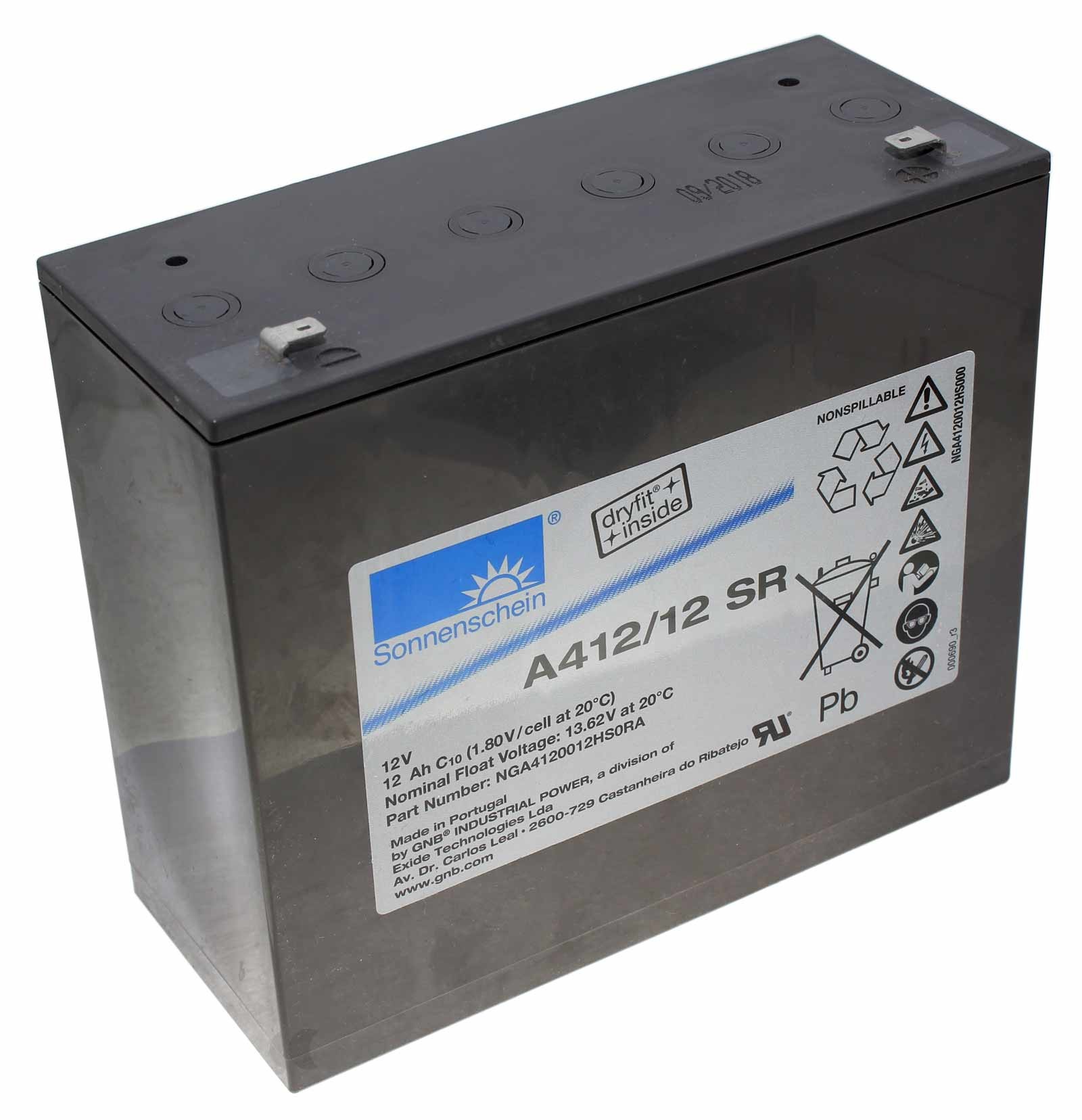 GNB Exide Sonnenschein A412/12 SR dryfit Blei Akku NGA4120012HS0RA, Faston 6,35mm Flachstecker, 12V, 12Ah