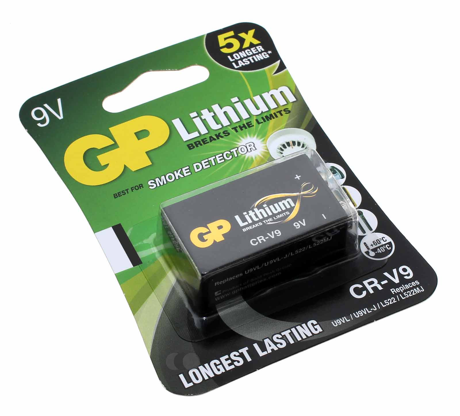 GP CR-V9 9V Block Lithium Batterie z.B. für Rauchmelder, E-Block, 6LR61, AM6, 9V