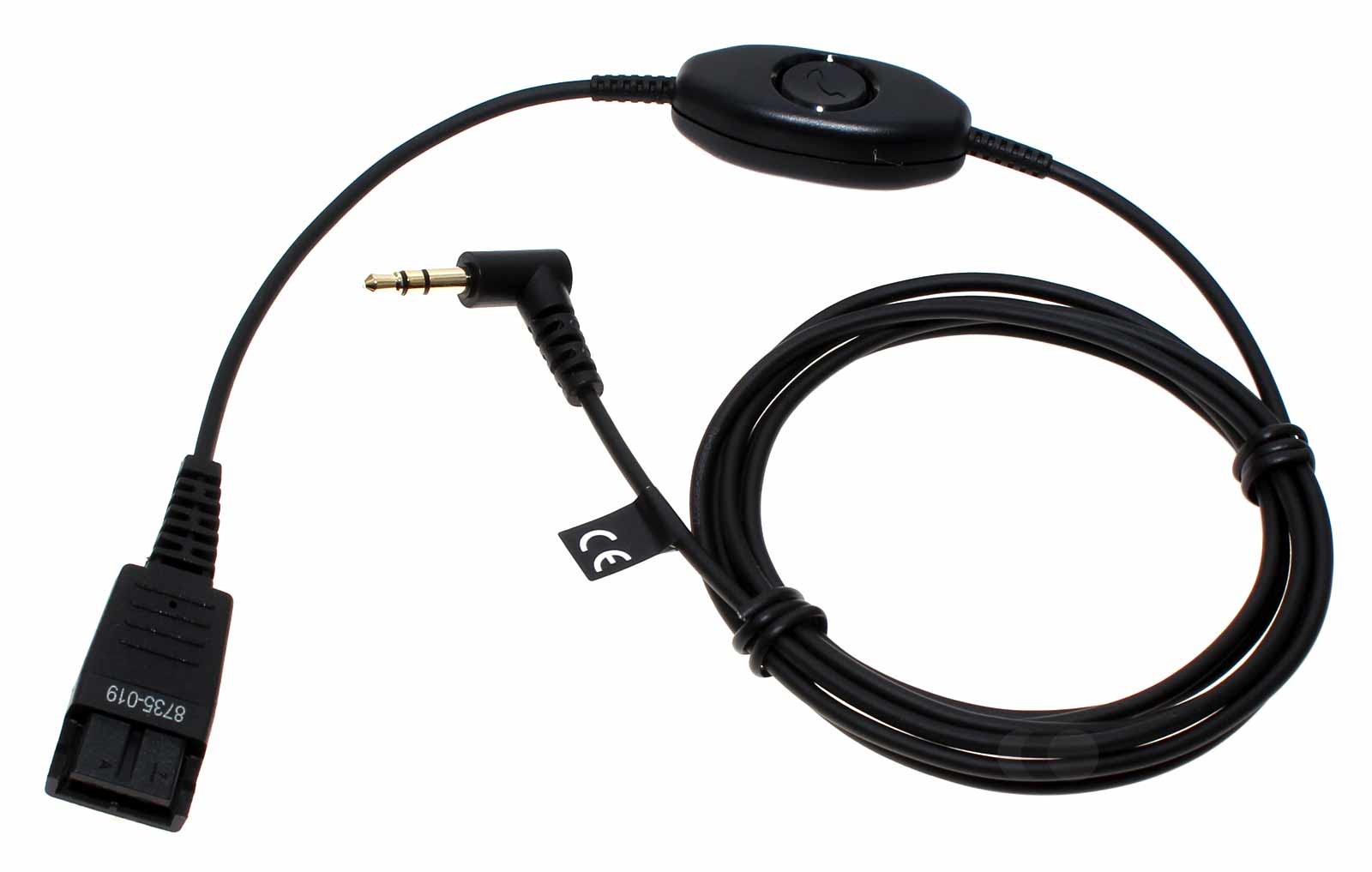 Jabra Kabel Quick Disconnect (QD) auf 3,5 mm Klinkenstecker mit Rufannahme am Kabel, z.B. für Alcatel 8er und 9er Serie, Hersteller Artikelnummer 8735-019.