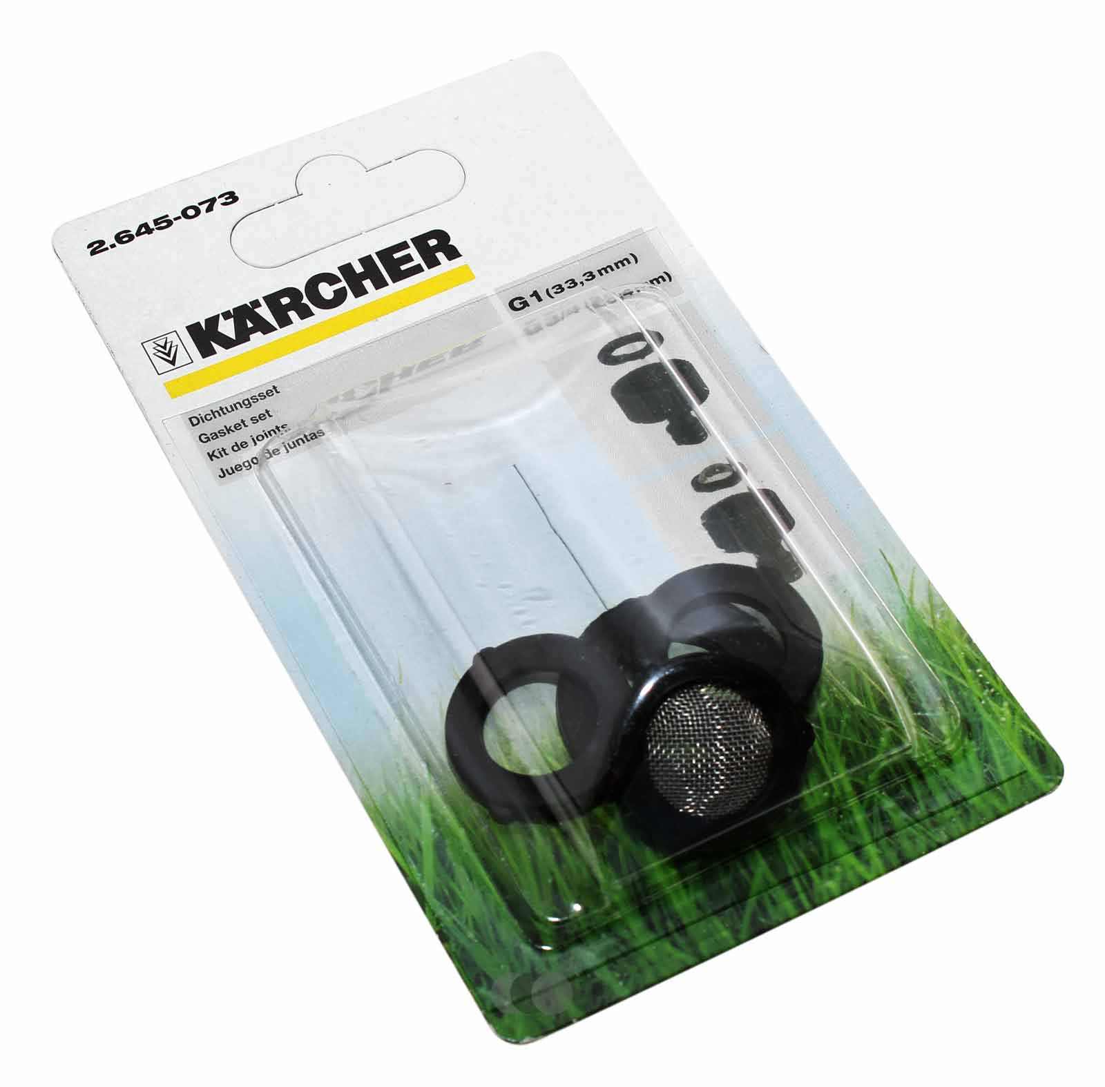 Kärcher Dichtungsset mit 3 Dichtungsringen (2x für G3/4, 1x für G1), inklusive Vorfilter für G3/4- Hahnanschlüsse, Ersatzteil Artikelnummer 2.645-073