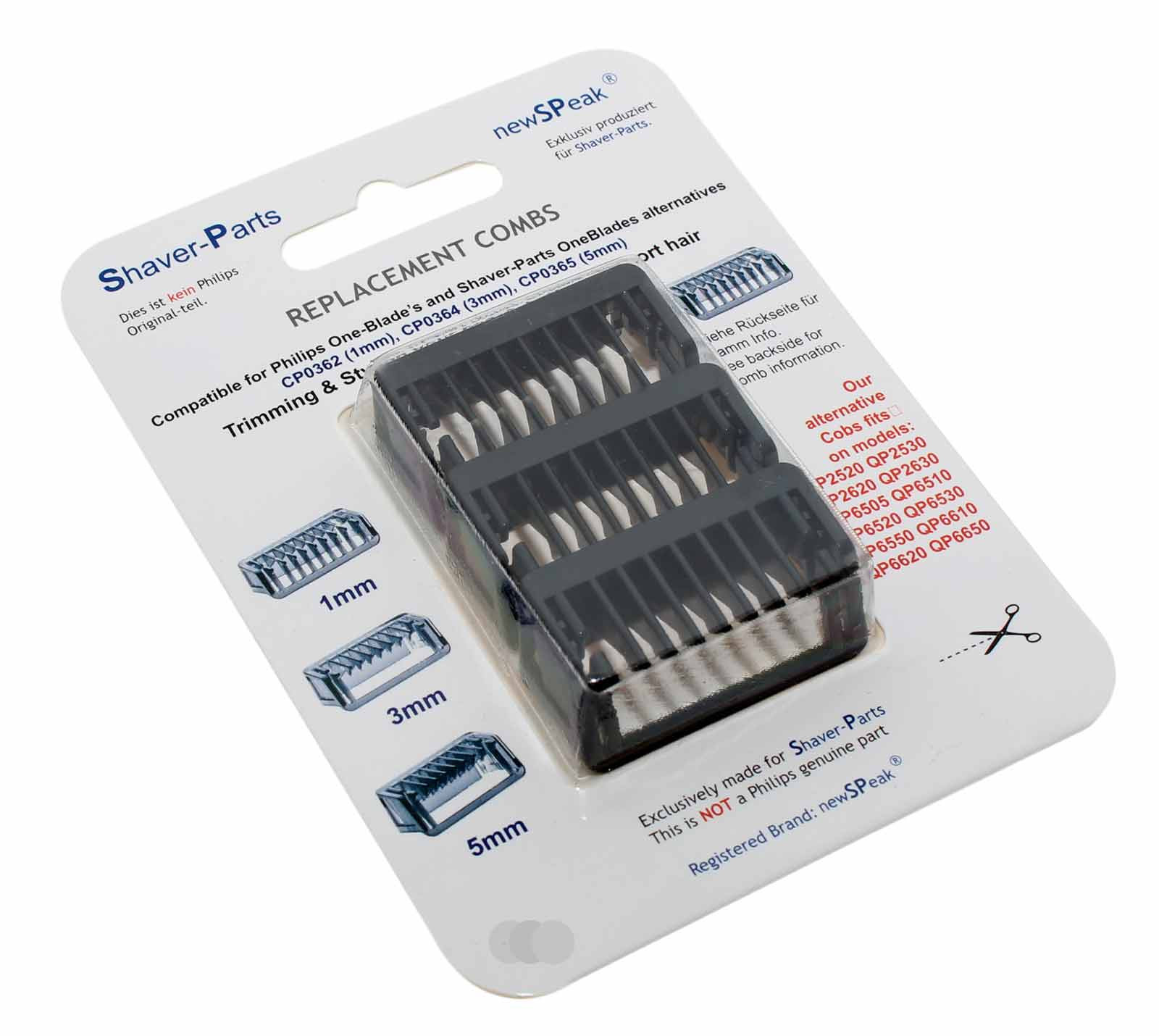 Kammaufsatz Set 1mm 3mm 5mm für Philips OneBlade QP2520, QP2630, QP6510, QP6650 u.a., Aufsteckkamm