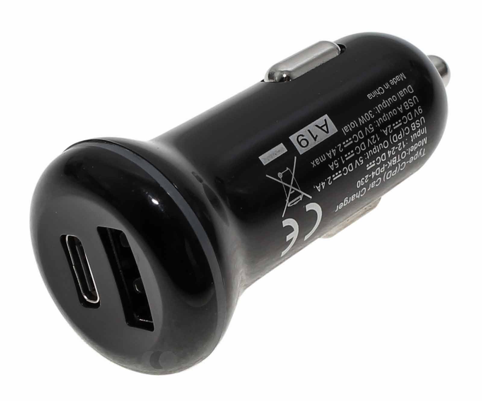 KFZ Ladeadapter Autoladegerät Dual USB (USB-C + USB-A) Power Delivery, USB-C: 5V 3,0A / 9V 2,0A / 12V 1,5A
