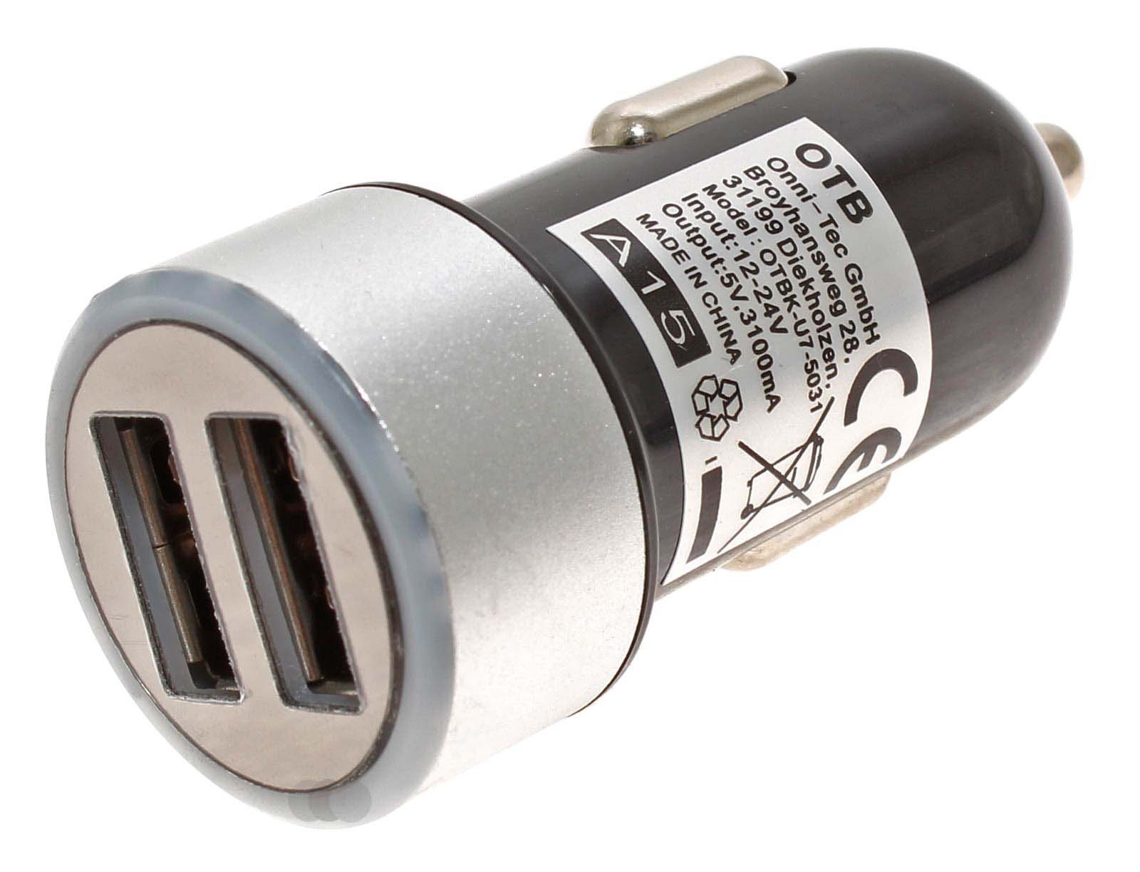 KFZ-Ladeadapter, Autoladegerät Dual USB (mit zwei USB-Anschlüssen), 3,1A mit Auto-ID