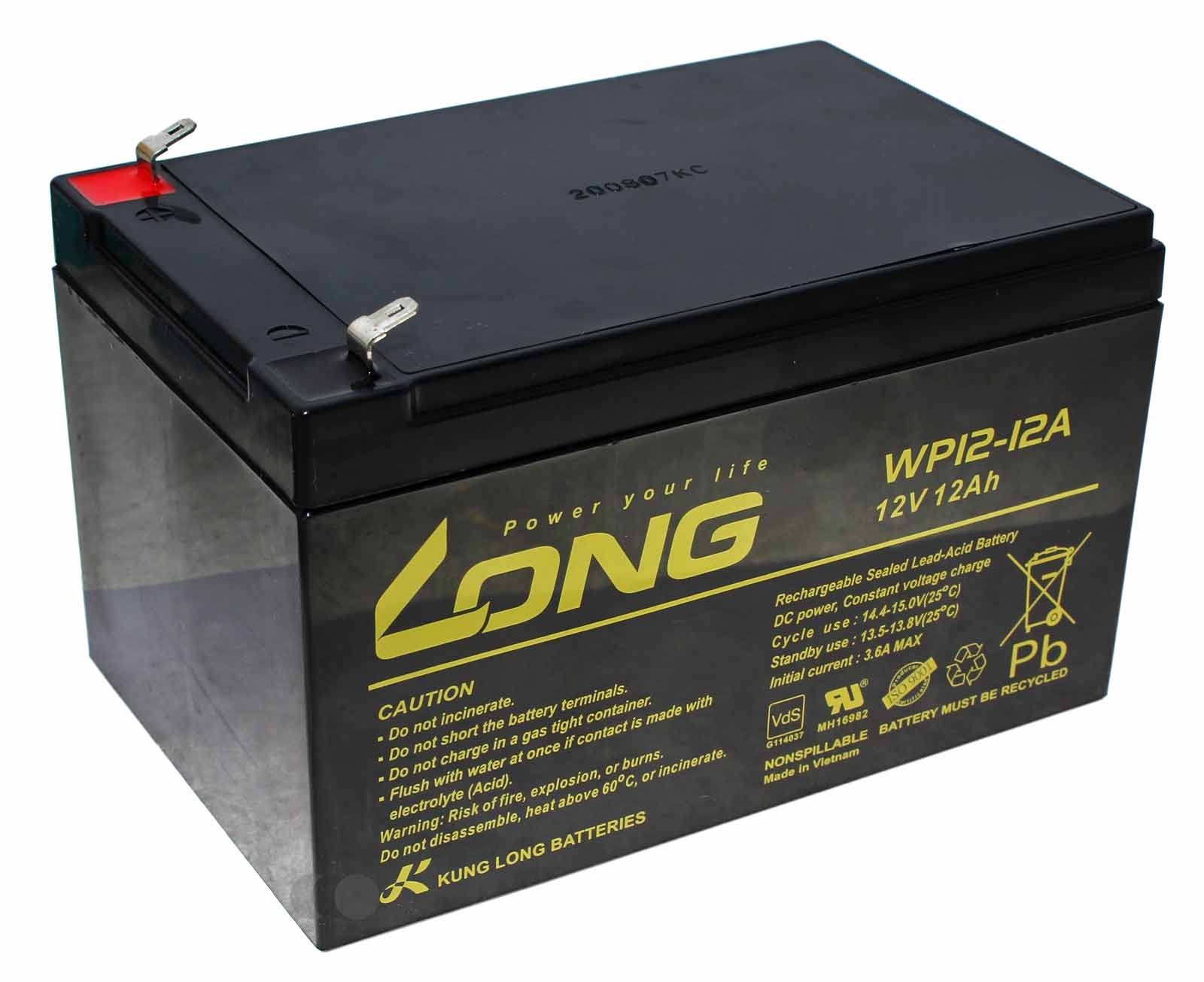 Kung Long WP12-12A Blei Gel Akku AGM, Vds, 4,8mm Flachstecker, 12V, 12Ah
