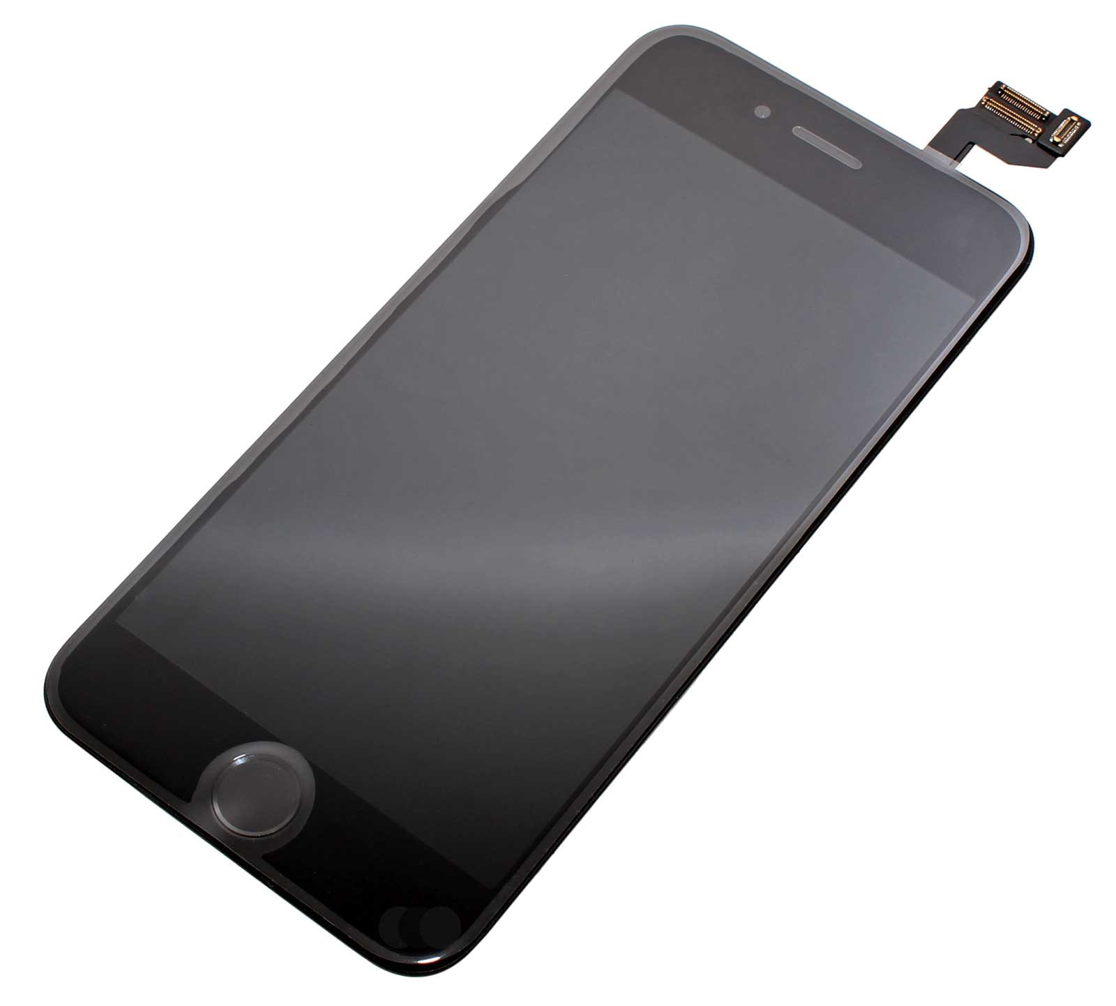 LCD Retina Display Bildschirm für iPhone 6S mit Glas Scheibe in schwarz, das Display ist vormontiert mit Front Kamera, Licht Sensor, Hörmuschel, Mikrofon und Home Button mit Flex Kabel