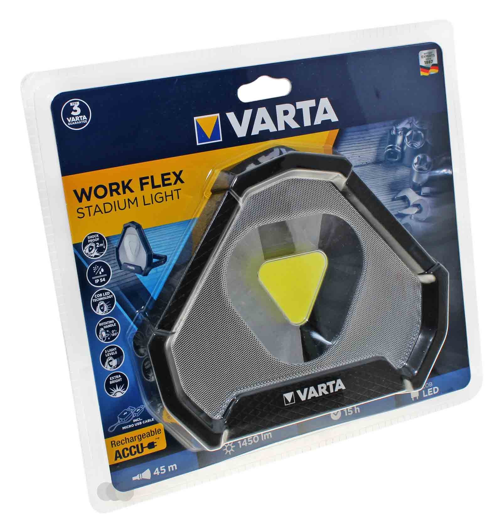 LED Akku Arbeitsleuchte VARTA "Work Flex Stadium Light", Profi Werkstatt, Heimwerker, 18647, 45m, 1450lm