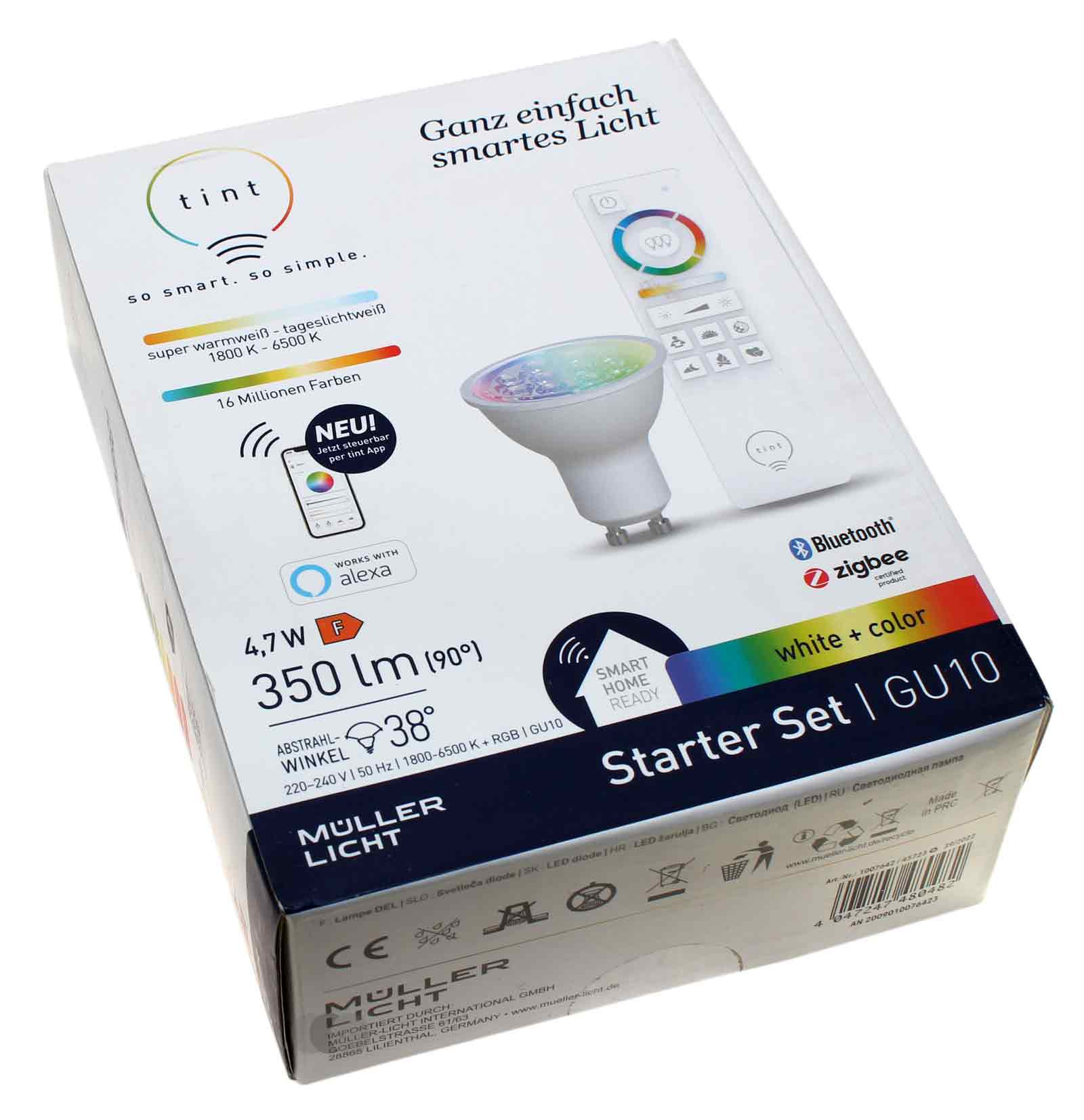 Müller Licht Starter Set GU10 LED Glühlampe für Smart Home per tint-Fernbedienung, per Sprache steuerbar oder per App, Hersteller Artikelnummer 1007642