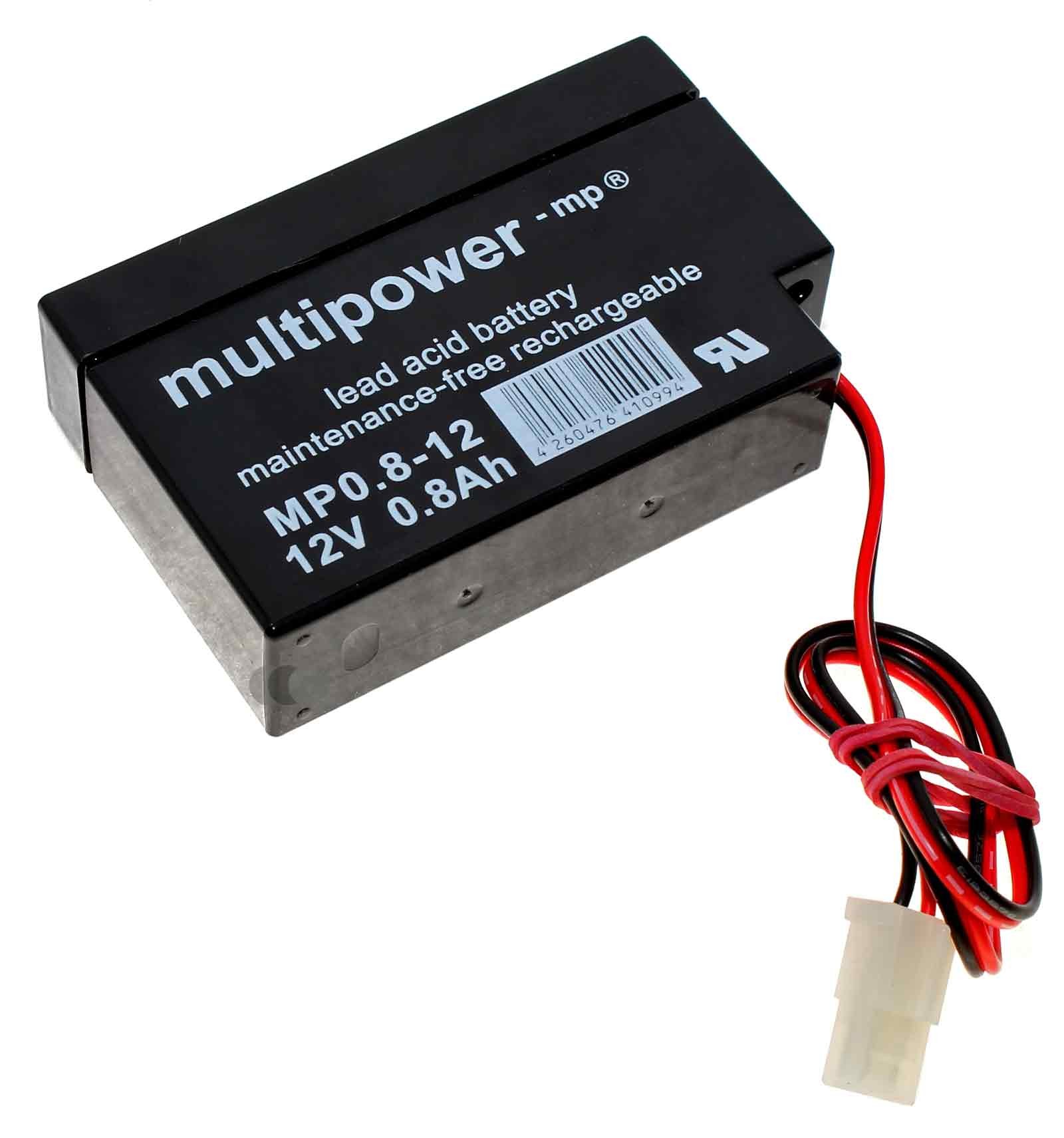 Multipower MP0.8-12AMP Blei Gel Akku (Kabel mit AMP-Buchse) mit 12 Volt und 800mAh Kapazität