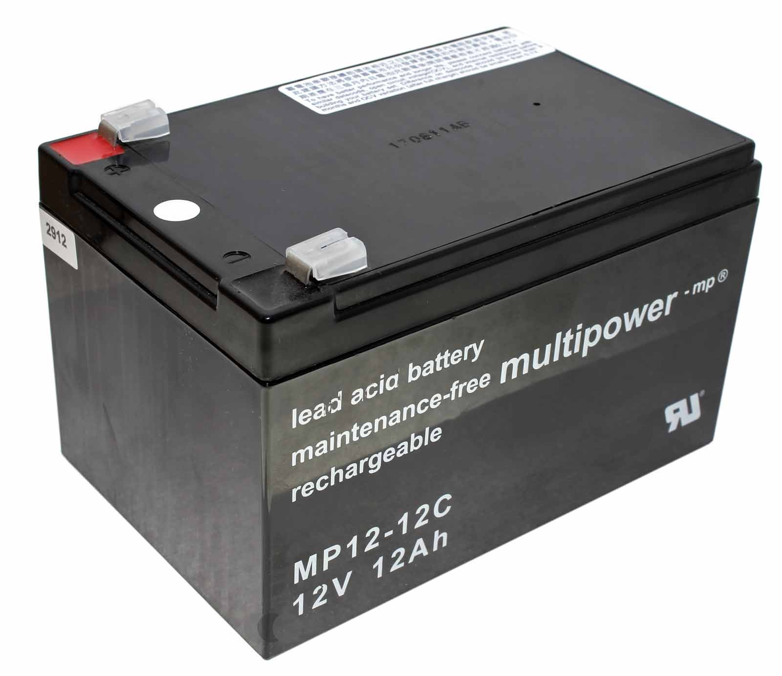 Multipower MP3.4-12 Blei Gel Akku mit 12 Volt, 12Ah Kapazität und 6,3mm Faston Kontakten