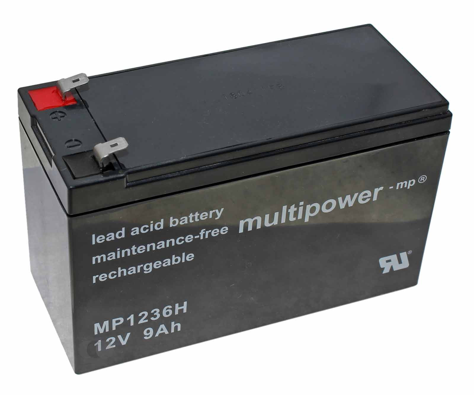 Multipower MP1236H Blei Gel Akku AGM, 6,3mm Faston, hochstromfähig, 12V, 9Ah