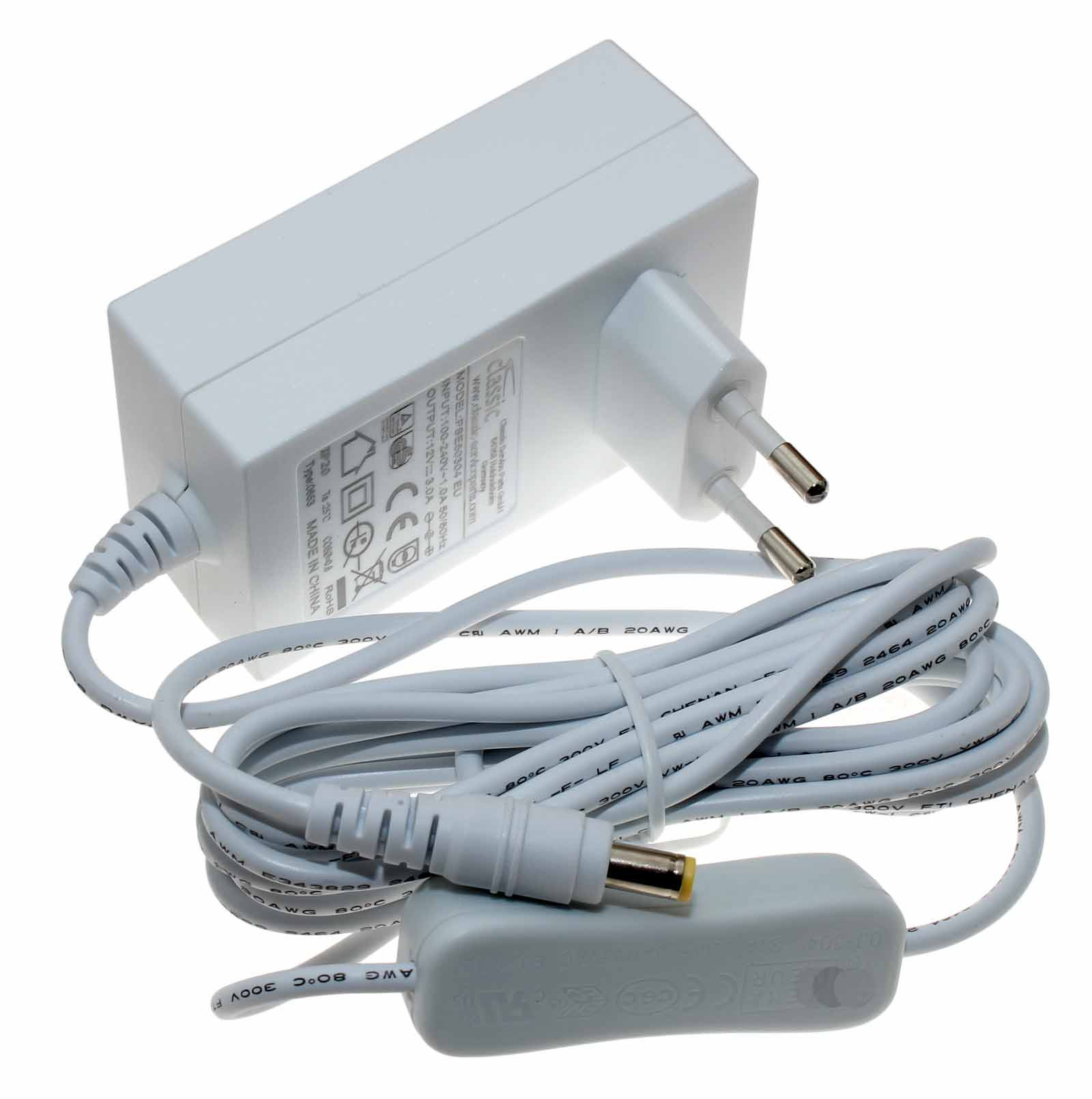 Netzteil, Ladegerät Classic PSE50304 EU mit Schalter, 5,5mm / 2,1mm Hohlstecker, 12V, 3A, 36W