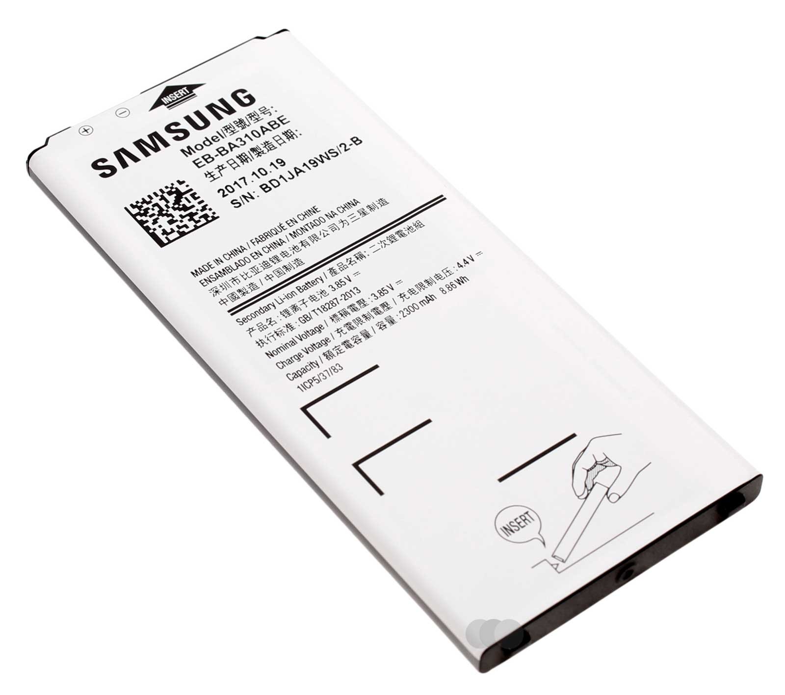 Original Samsung Lithium-Ionen Akku EB-BA310ABE für Samsung Galaxy A3 (2016) SM-A310F Handy, Smartphone, Mobiltelefon mit 3,85 Volt und 2300mAh Kapazität