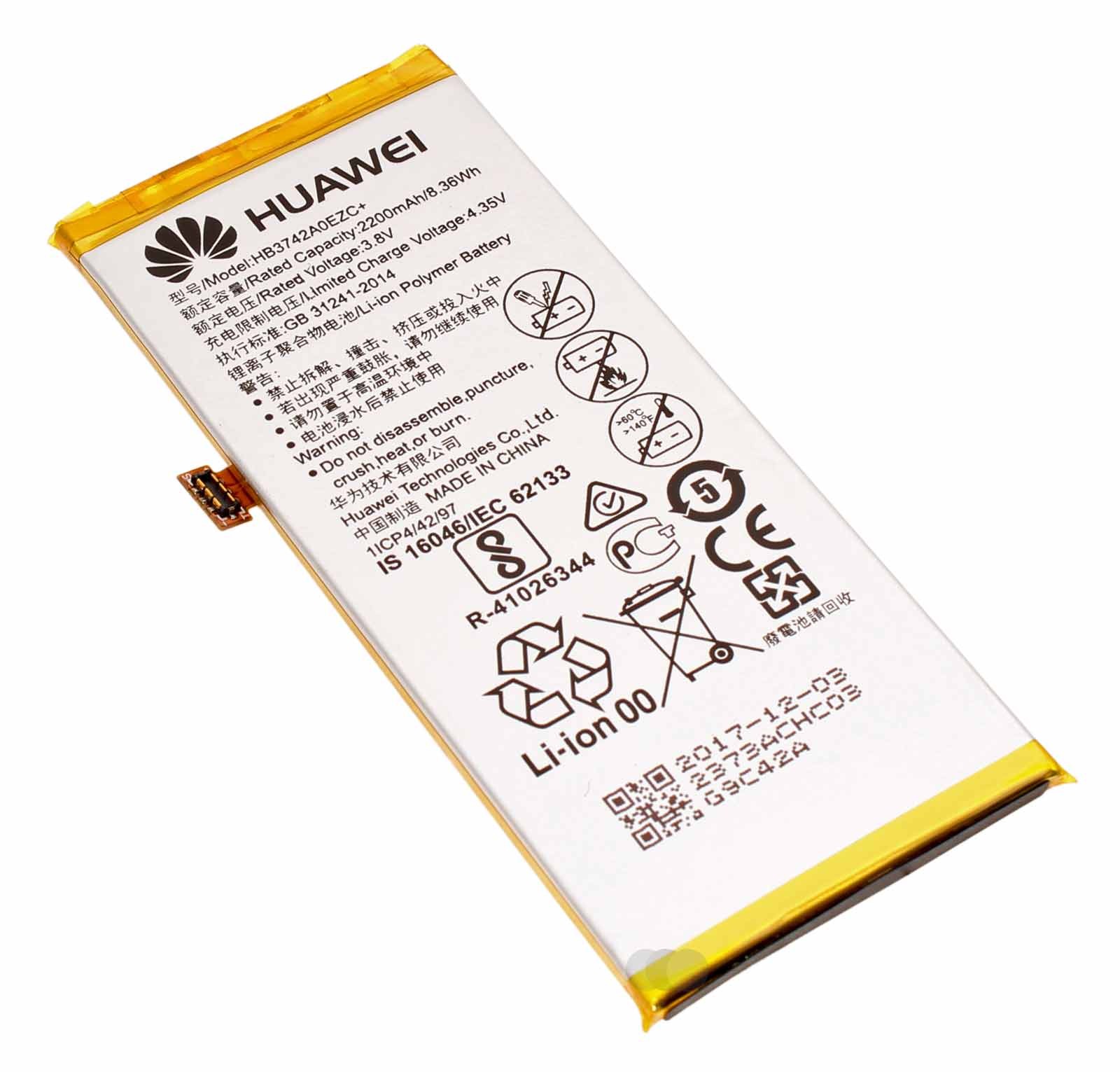 Original Huawei Lithium-Ionen Akku HB3742A0EZC+ für Huawei P8 Lite Handy, Smartphone, Mobiltelefon mit 3,8 Volt und 2200mAh Kapazität