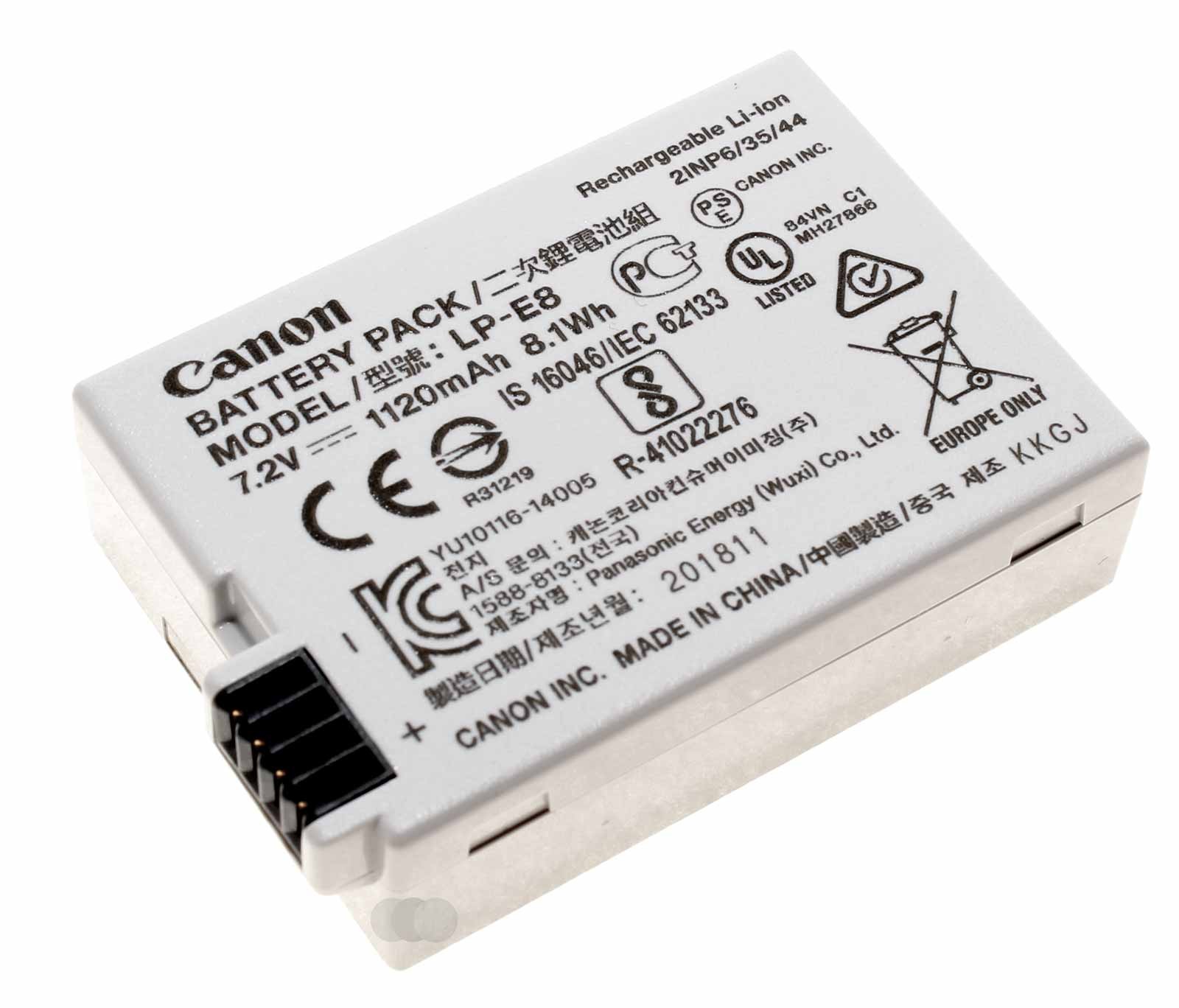 Original Canon LP-E8 Akku für EOS 550D, 600D, 650D, 700D, DSLR, 7,2V, 1120mAh