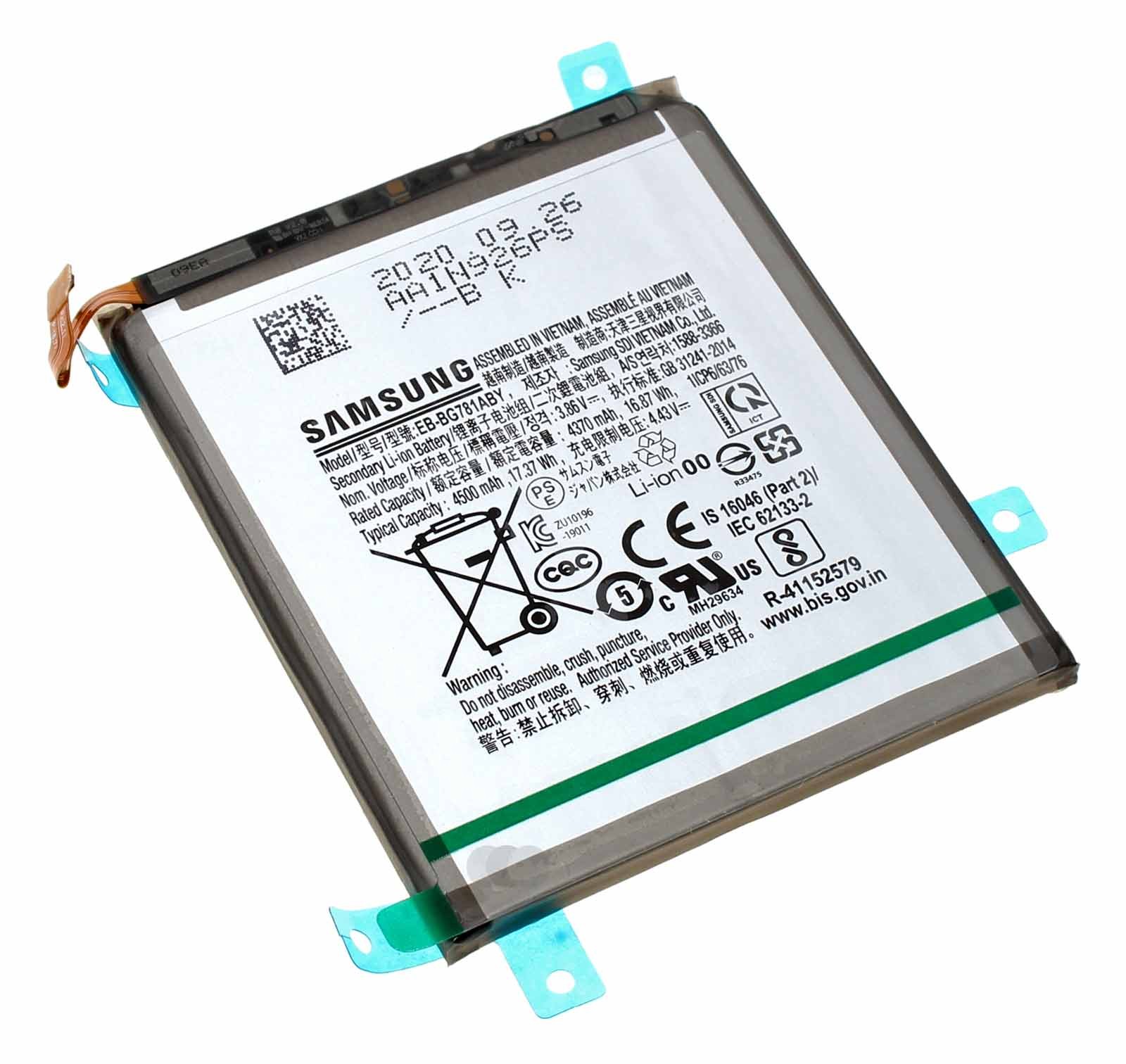 Original Samsung Akku EB-BG781ABY für Galaxy S20 FE SM-G780F, SM-G781F, 3,86V, 4500mAh, GH82-24205A