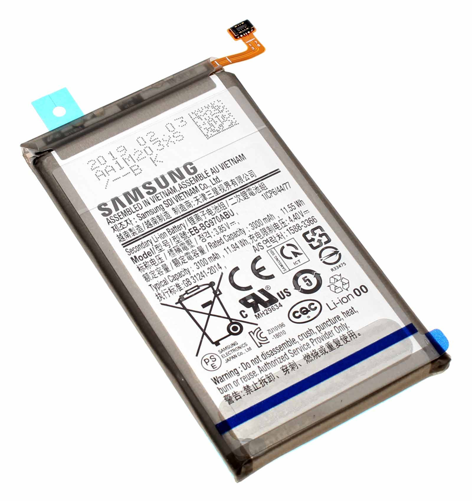 Original Akku Samsung EB-BG970ABU für Samsung Galaxy S10e (SM-G970F) Handy, Smartphone mit 3,85 Volt und 3100mAh Kapazität, Ersatzteil Teilenummer GH82-18825A