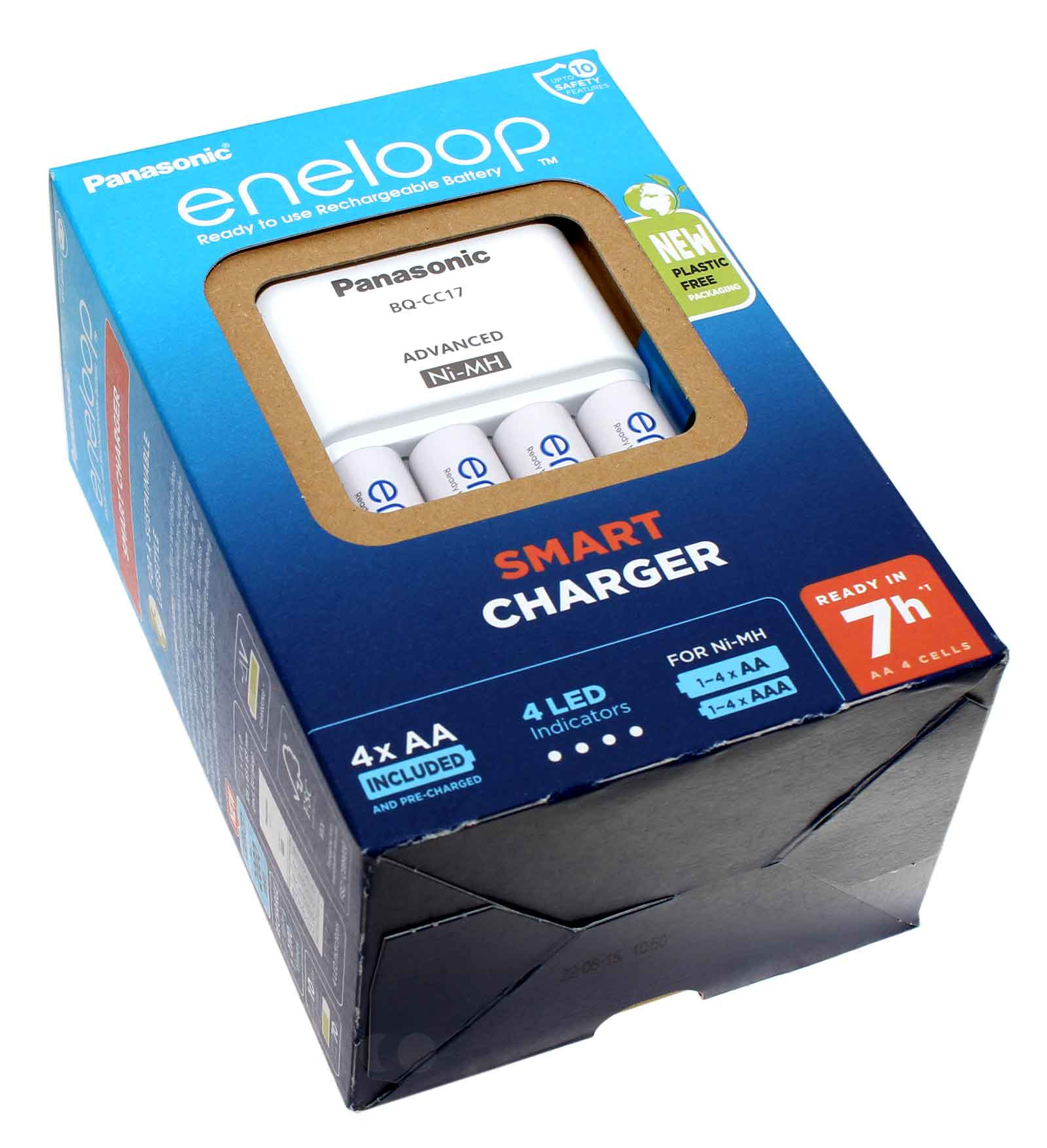 Panasonic eneloop BQ-CC17E intelligentes Akku Ladegerät für 1-4 Ni-MH AA / AAA Akkus, inkl. 4x AA Akku