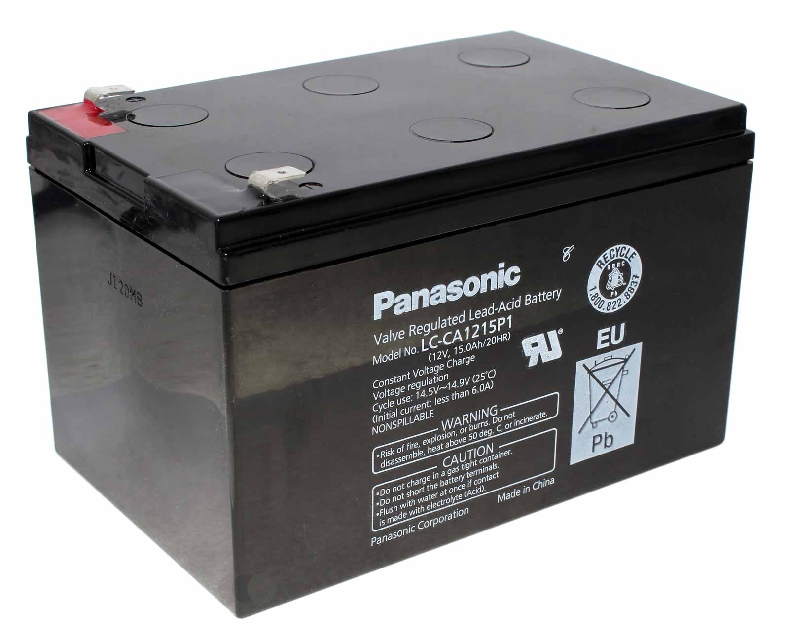 Panasonic LC-CA1215P1 Blei Vlies Akku (AGM), mit 12 Volt und 15000mAh Kapazität, Zyklenfeste Ausführung mit Faston F2 6,4mm Flachstecker Anschluss