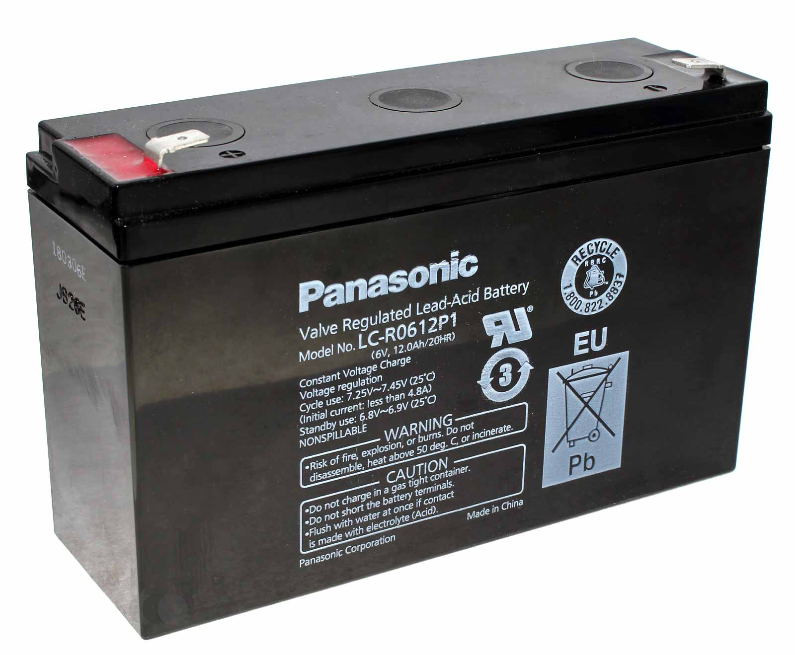 Panasonic LC-R0612P1 Blei-Vlies Akku (AGM), 6,3mm Faston F2 Anschluss, mit 6 Volt und 12Ah Kapazität