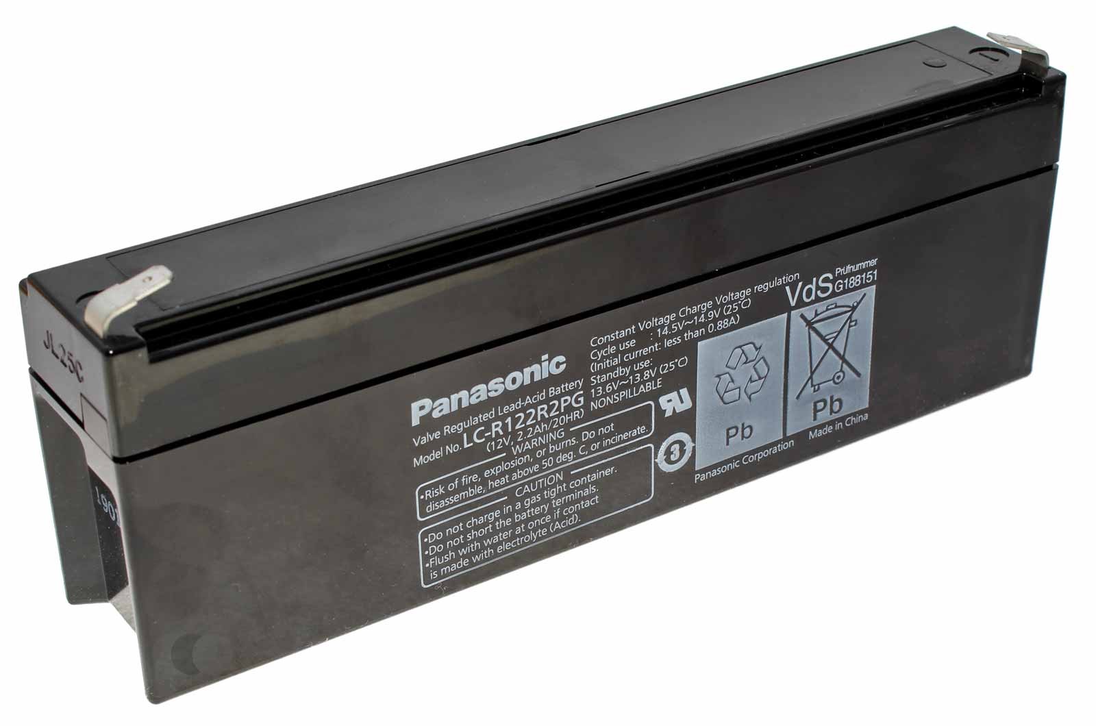 Panasonic LC-R122R2P Blei-Vlies Akku AGM mit VdS-Zertifizierung, mit 12 Volt und 2,2Ah Kapazität