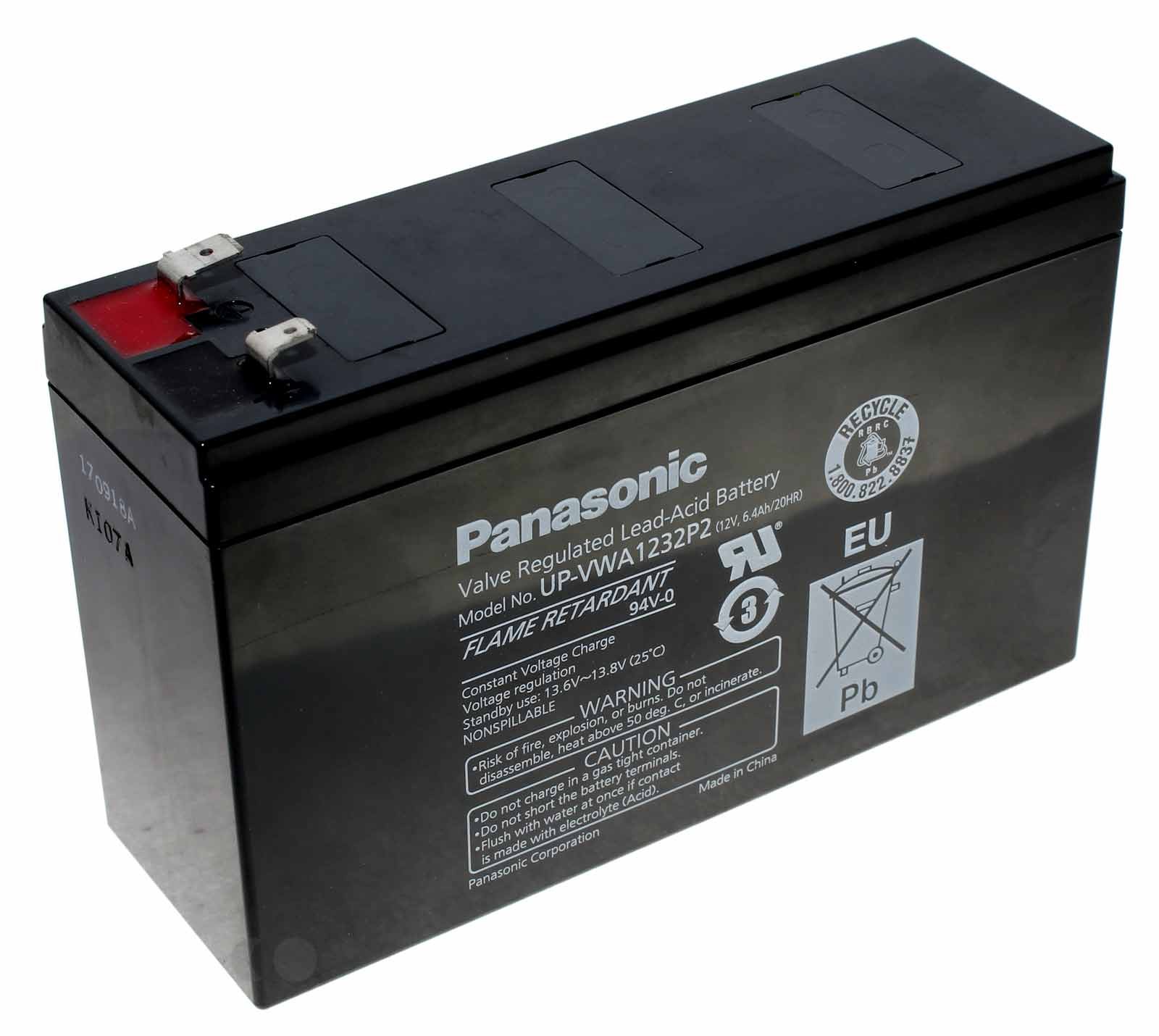 Panasonic UP-VWA1232P2 Blei Gel Akku AGM, 6,3mm und 4,8mm Flachstecker, 12 Volt, 6,4Ah