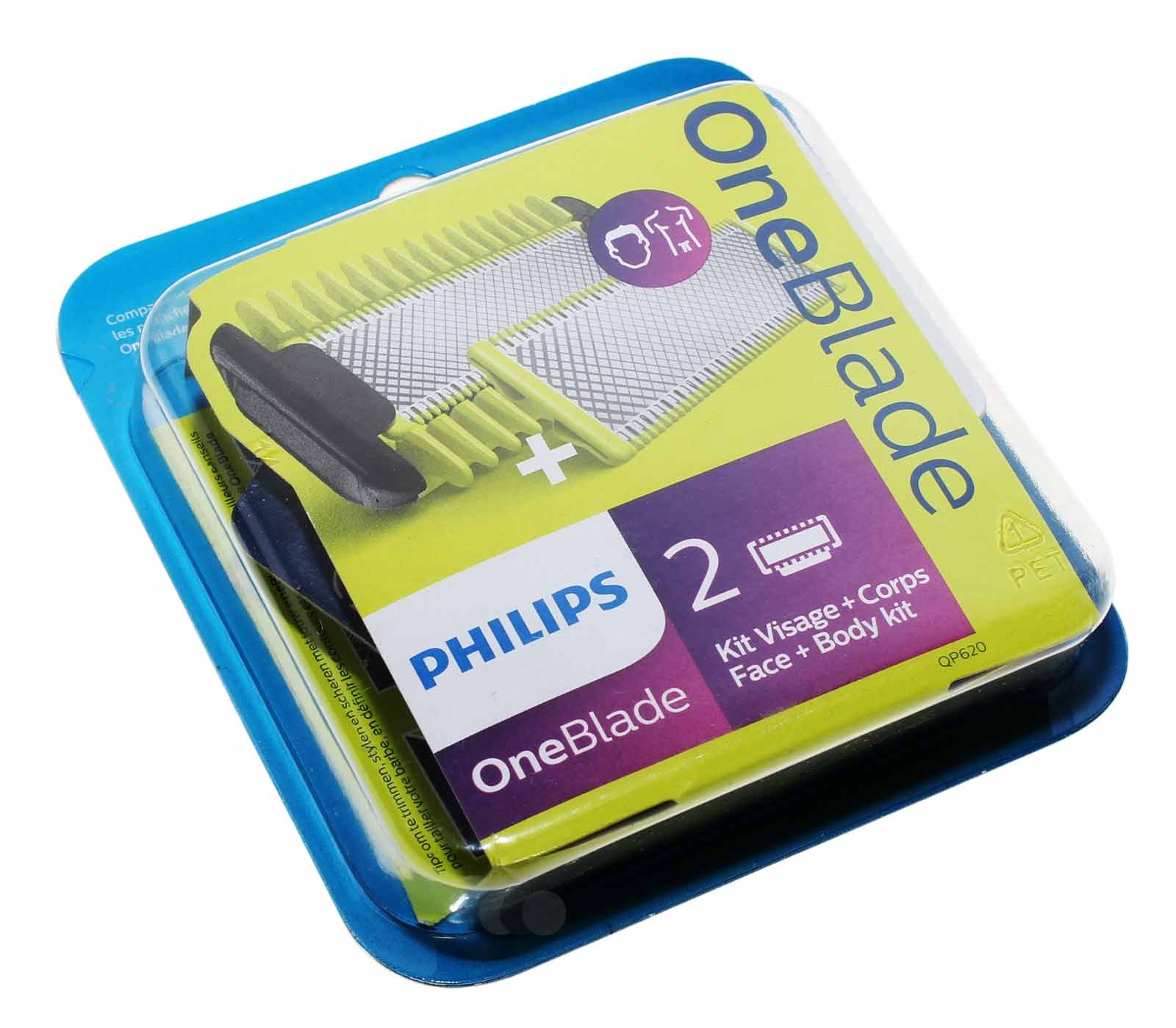 Philips OneBlade Face+Body Kit 2x Ersatz-Klingen für alle OneBlade und OneBlade Pro Rasierer, QP620/50