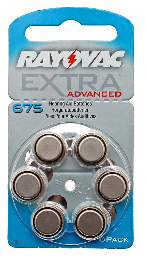 6er Pack Rayovac Extra Advanced Knopfzelle Batterie Typ 675, PR44, für Hörgeräte, hearing aid, 1,4V, 640mAh ersetzt HA675, H 675, V675A, PR44, 675 HPX, DA675 H