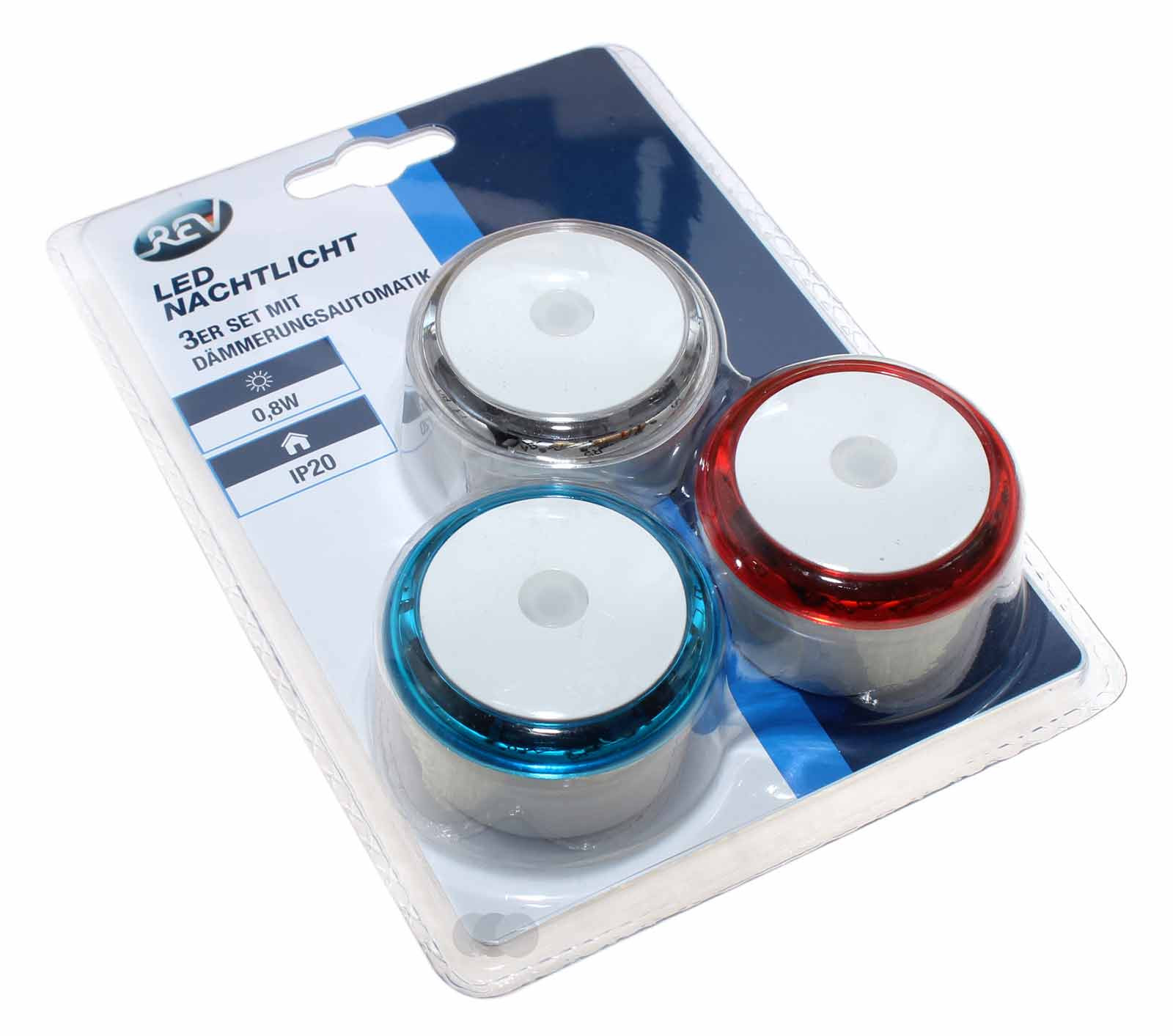 REV LED-Nachtlicht 3er Set Steckdose mit Dämmerungsautomatik, 0029340002