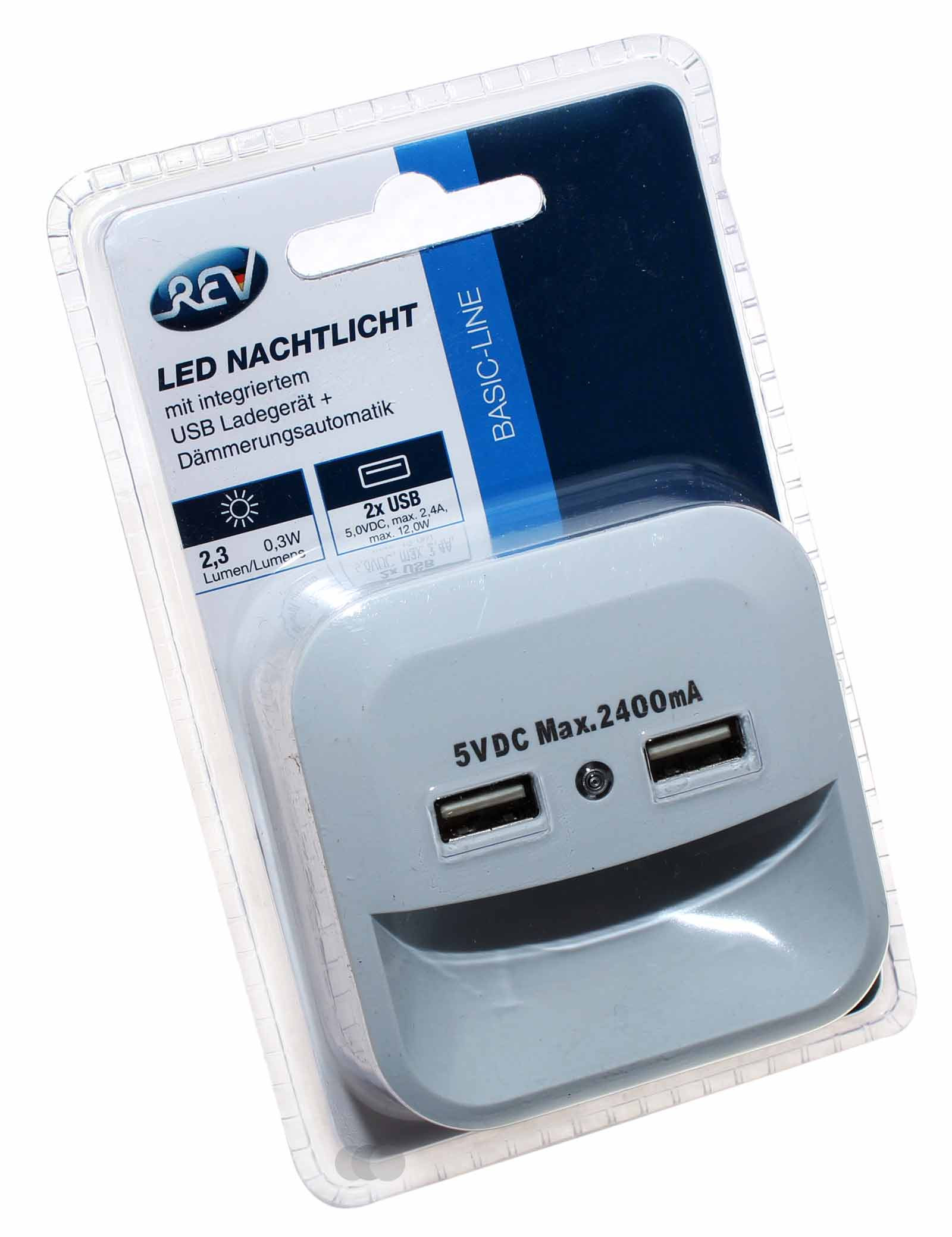 REV LED-Nachtlicht mit USB-Ladegerät und Dämmerungsautomatik, 0029470102