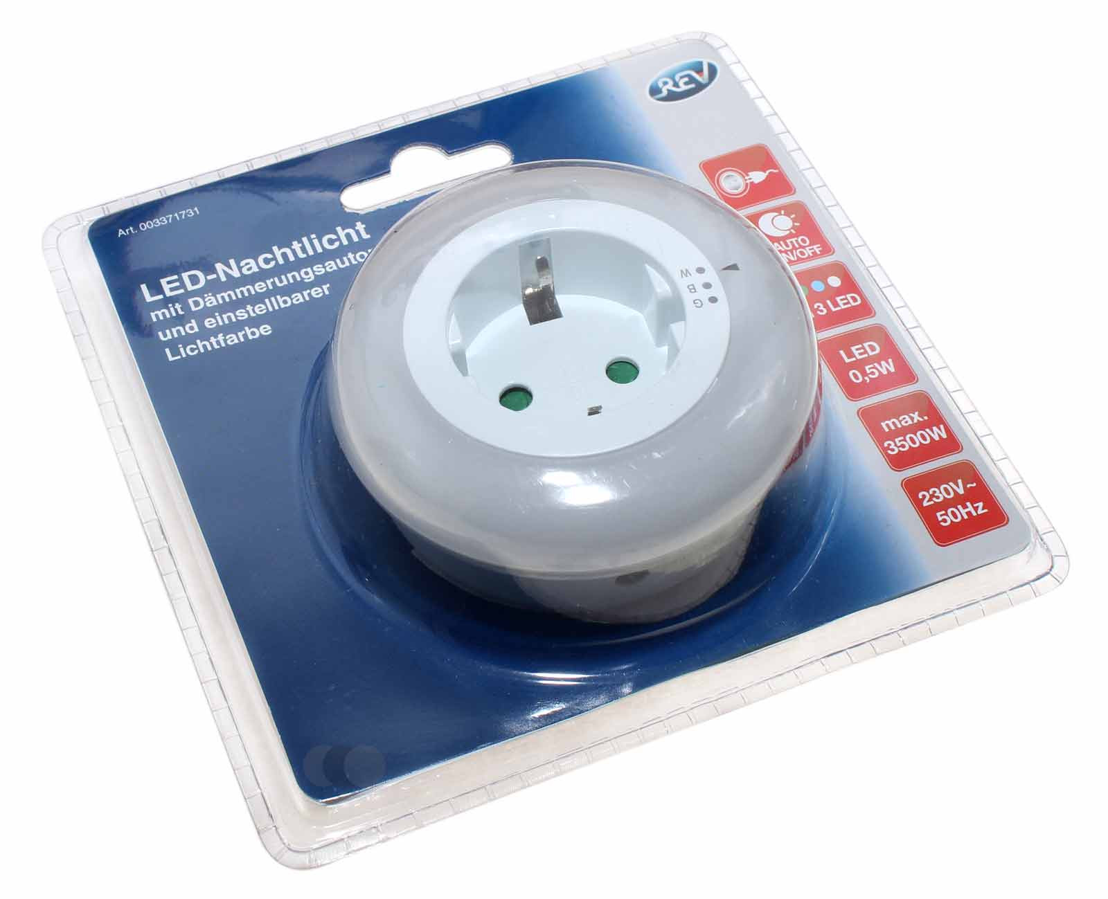 REV LED-Nachtlicht Steckdose mit Dämmerungsautomatik, 3 Lichtfarben, 003371731