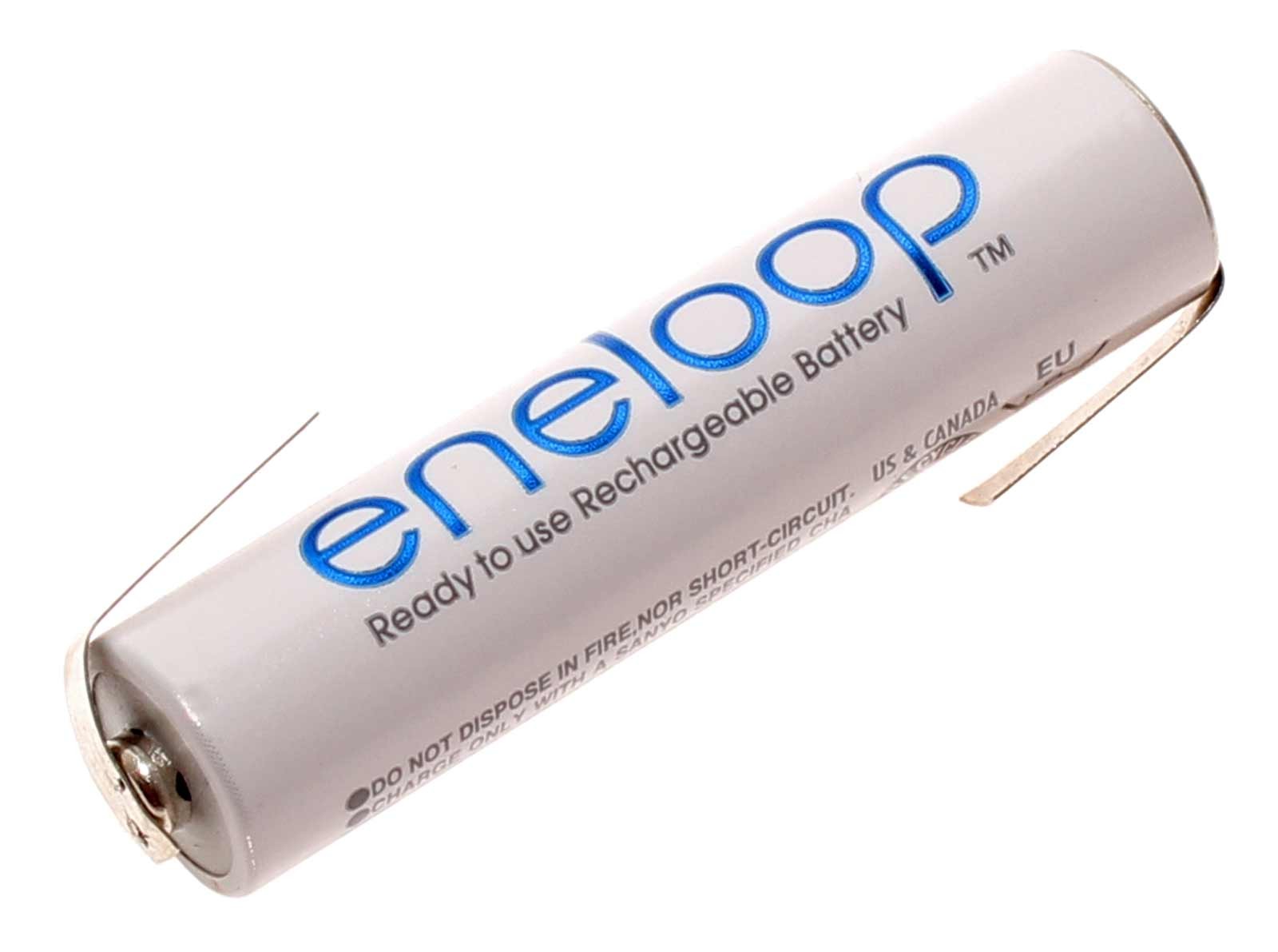 Eneloop Sanyo HR-4UTGB AAA (HR03, Micro) Akku NiMH mit 1,2 Volt und 750mAh Kapazität, mit Z - förmiger Lötfahne mit einer Breite von 3mm